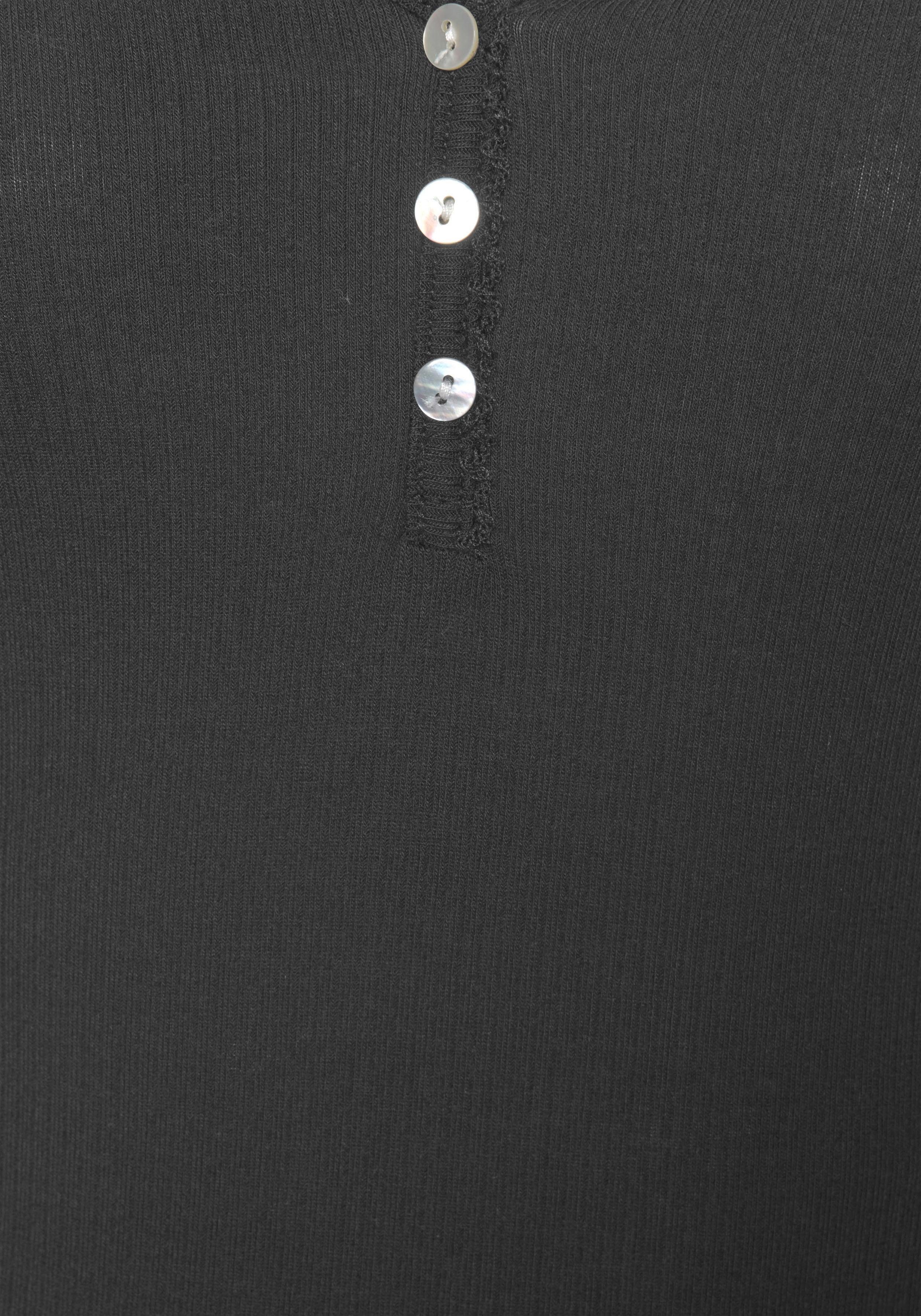 Langarmshirt geripptem Stoff aus s.Oliver schwarz mit Zier-Knopfleiste