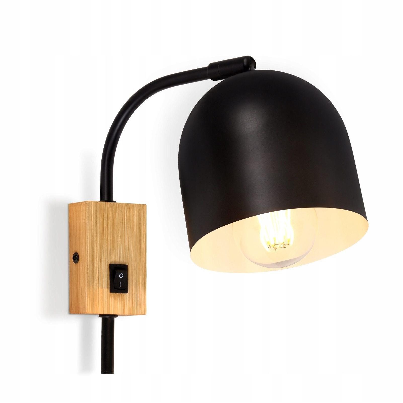 Nettlife Wandleuchte Schwarz Innen Holz mit Kippschalter Wandlampe Vintage E27 Metall, Schwenkbar 330°, ohne Leuchtmittel, für Flur Kinderzimmer Wohnzimmer Schlafzimmer Treppe