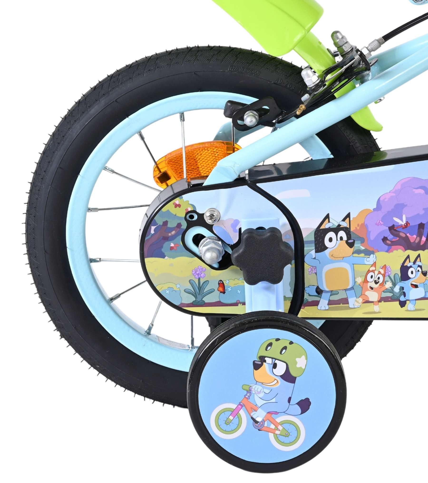 Volare Kinderfahrrad Bluey 12 Zoll Hellblau – Mit Stützrädern und zwei Handbremsen, Geschlossener Kettenkasten zum Schutz der Finger, Luftreifen,5 cm