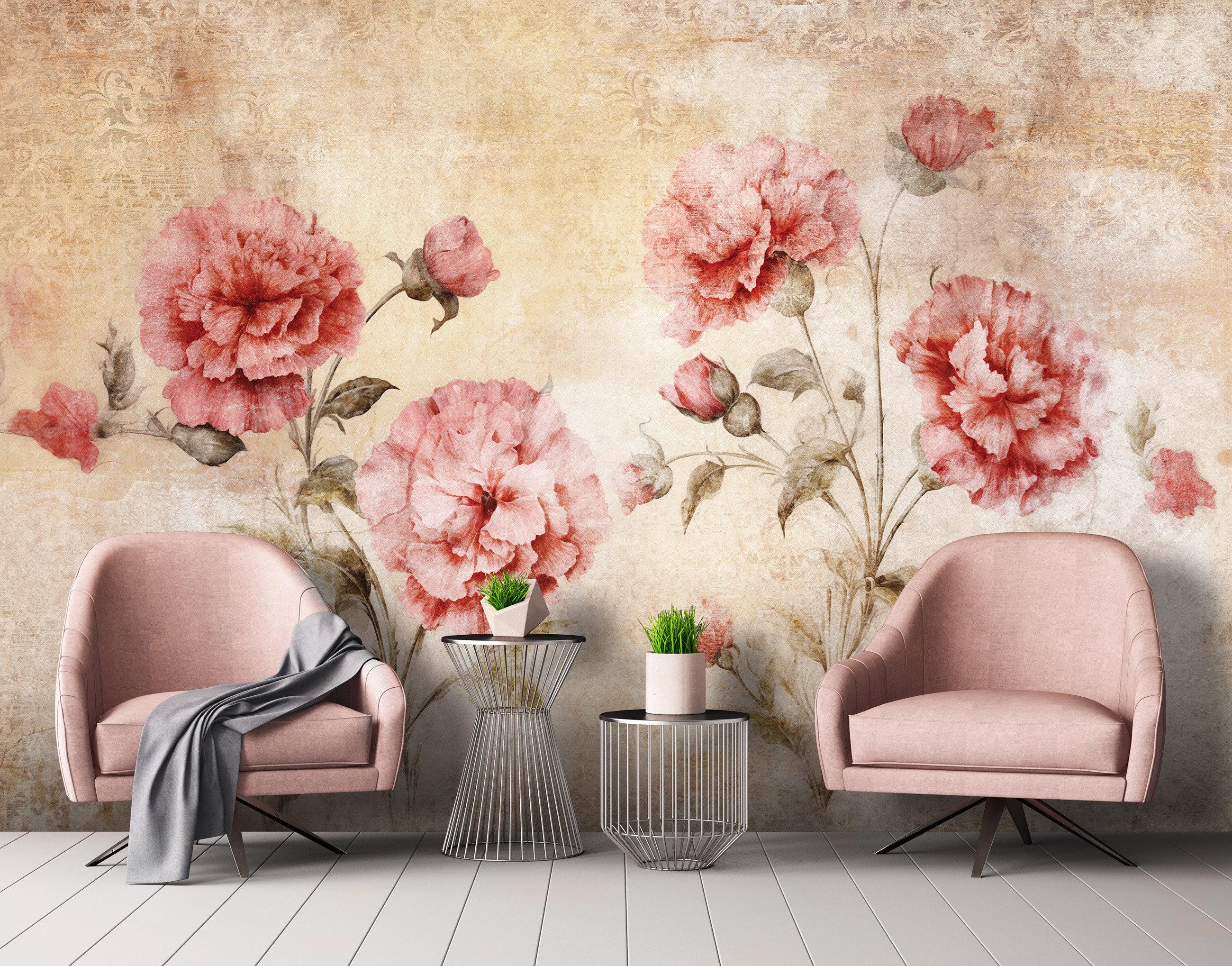 Wallarena Fototapete Blumen Beton Vlies Tapete Wohnzimmer Schlafzimmer Wandtapete, Glatt Vlies Struktur Vinyl, Vintage, Tapete inklusive Kleister Vliestapete Motivtapete