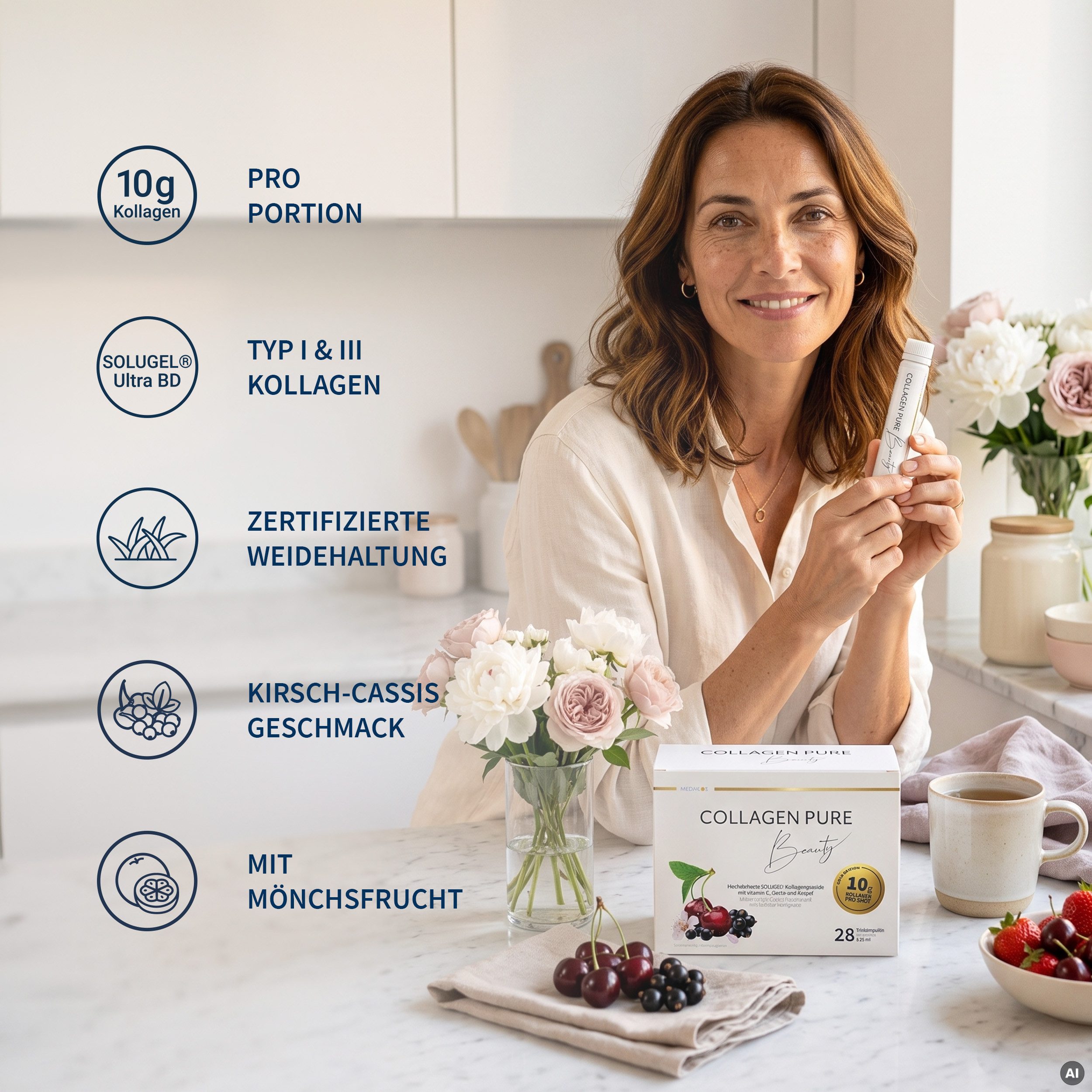 COLLAGEN PURE COLLAGEN PURE Beauty – 10 g Kollagen Trinkampullen, Mit Vitamin C, Biotin und Kupfer für Deinen natürlichen Glow-Effekt à 7 St., 175 ml
