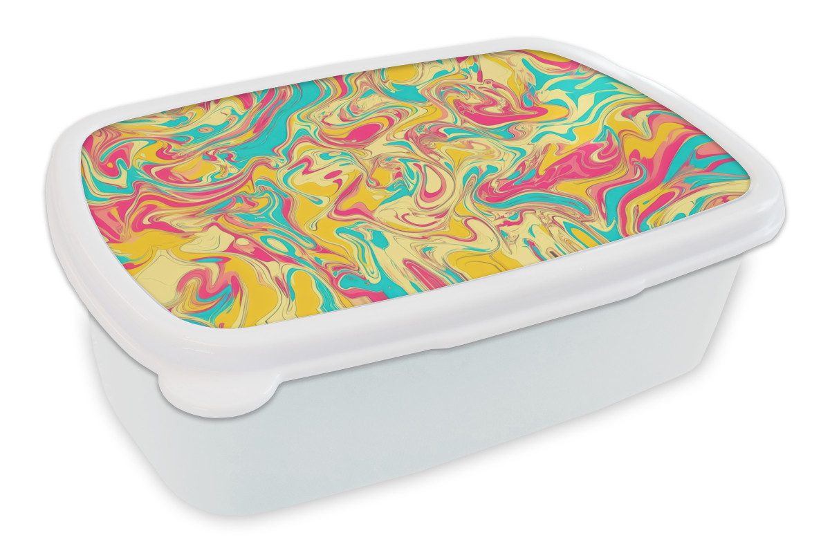 MuchoWow Lunchbox Gelb - Rosa - Blau - Retro, Kunststoff, (2-tlg), Brotdose Schule oder Arbeit, Brotbox für Kinder und Erwachsene
