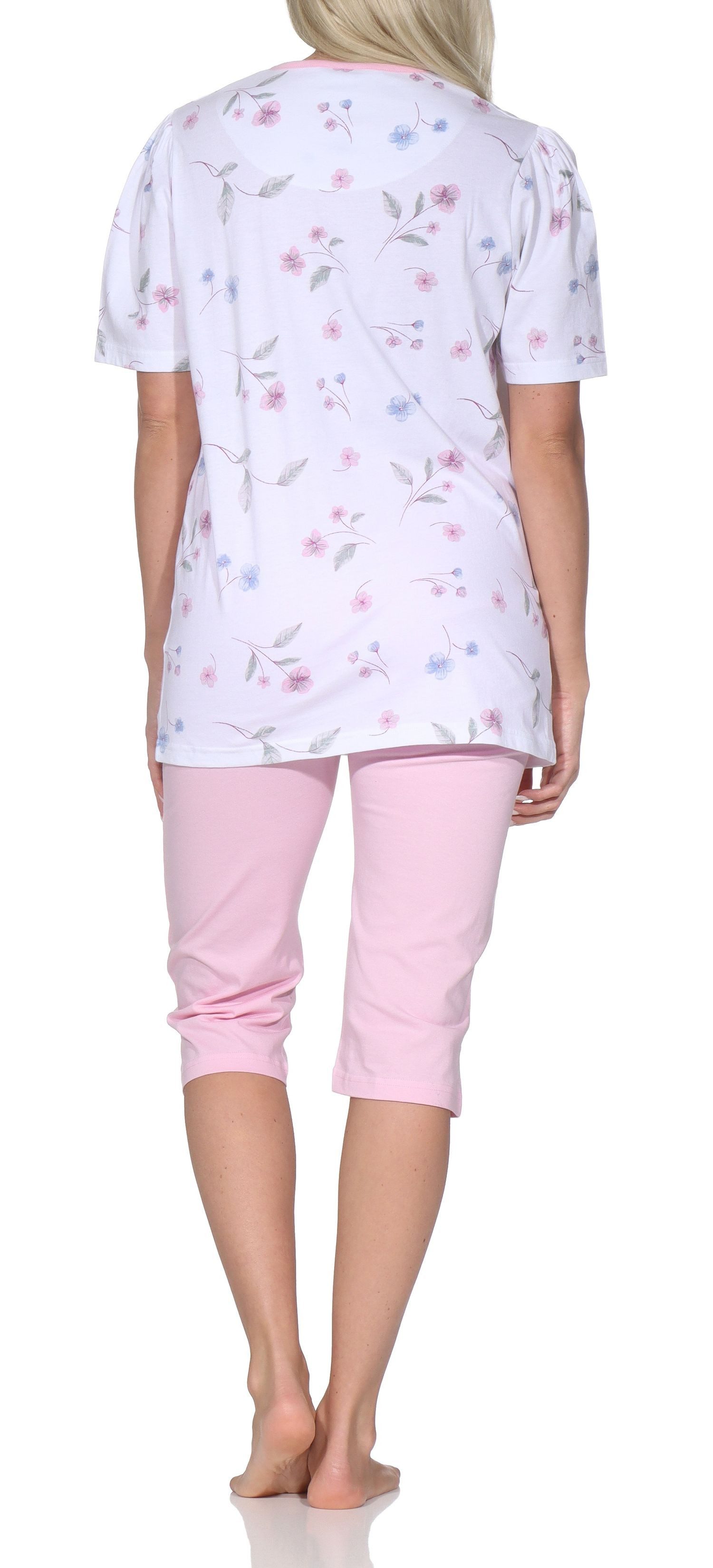 Normann Pyjama Normann Damen Capri-Pyjama kurzarm – Sommerliches Blumen-Design – Bild 4 von 5