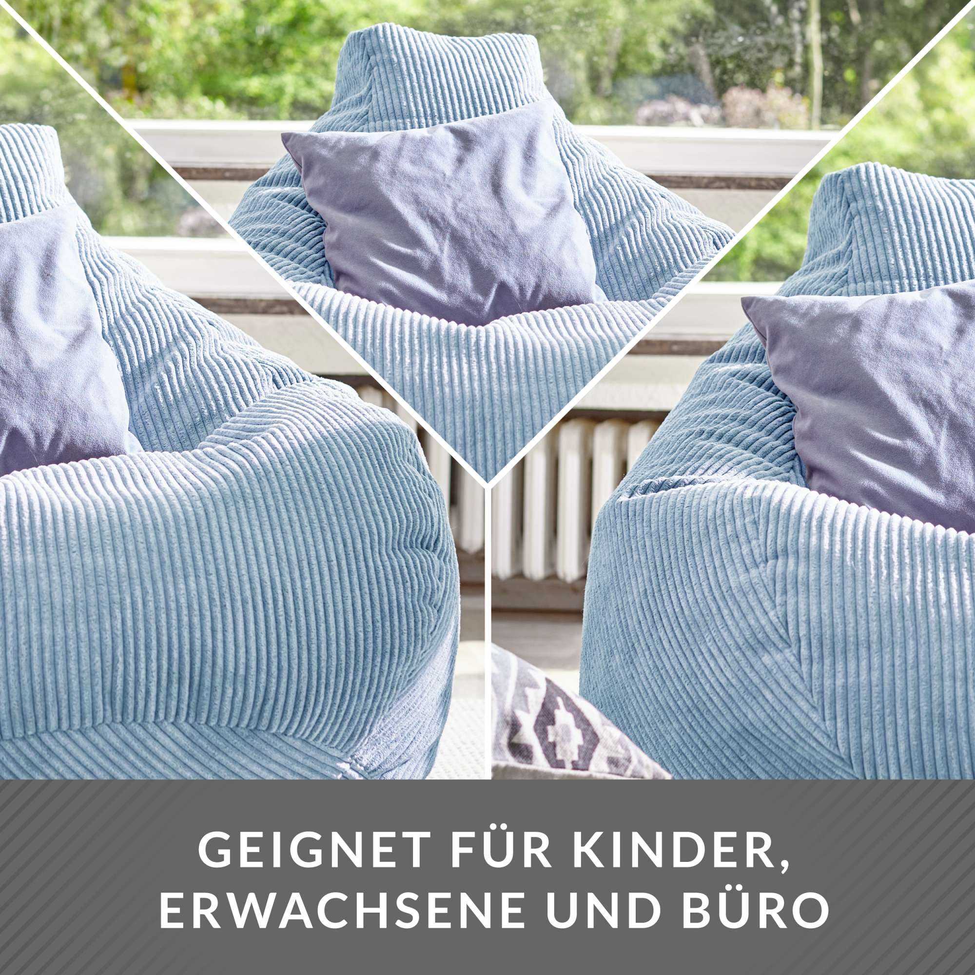 Green Bean Sitzsack Sitzsack Cozy Cord mit Rückenlehne (Indoor, waschbarer Bezug), Bean Bag Bodenkissen Lounge Sitzhocker Relax-Sessel Gamer Gamingstuhl – Bild 3 von 5