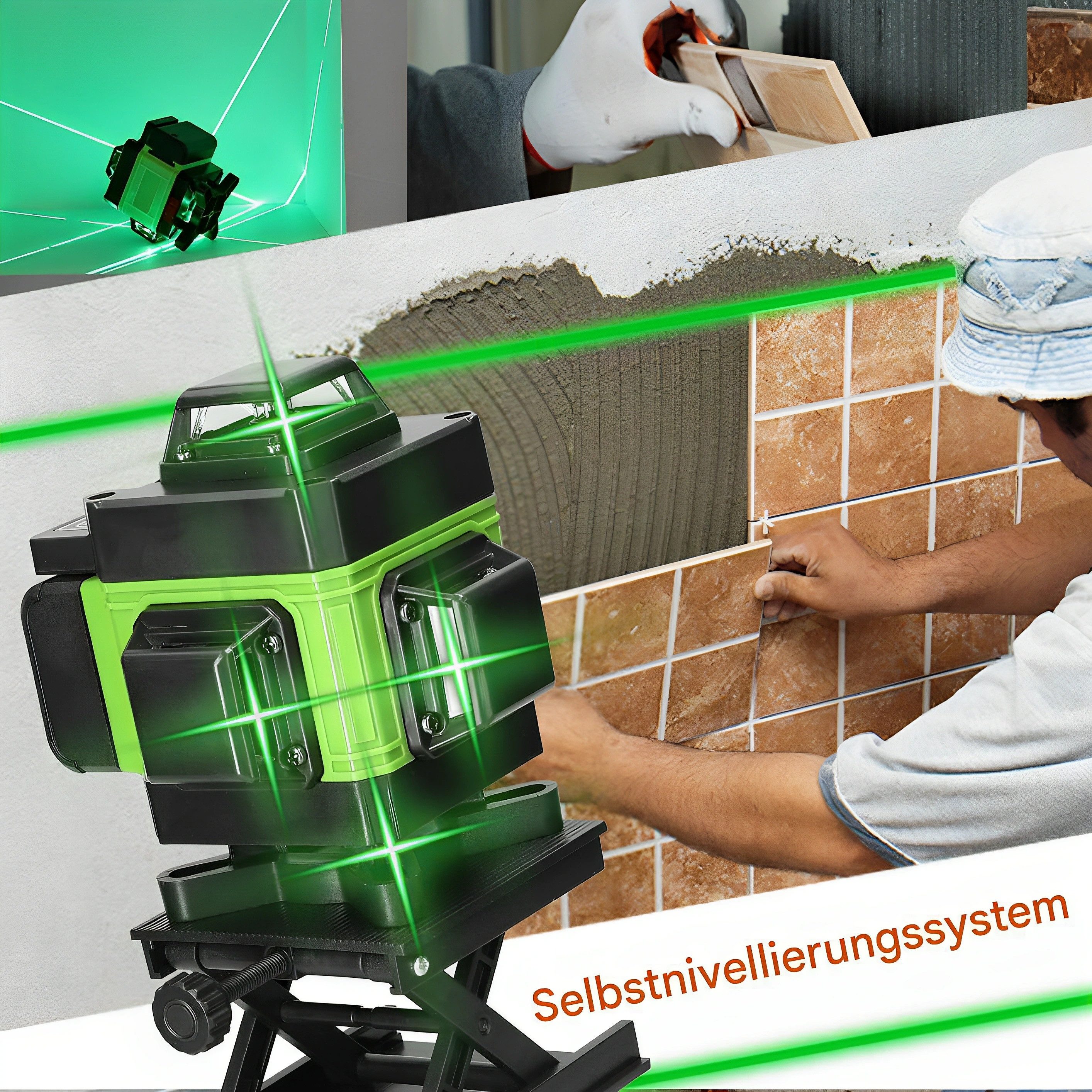 GARRYFIZH Laserwasserwaage Multifunktionales 4D 16 Linien Laser Level Laser-Nivelliergerät, mit 1.2m Stativ Vertikale Horizontale Neigungslinien