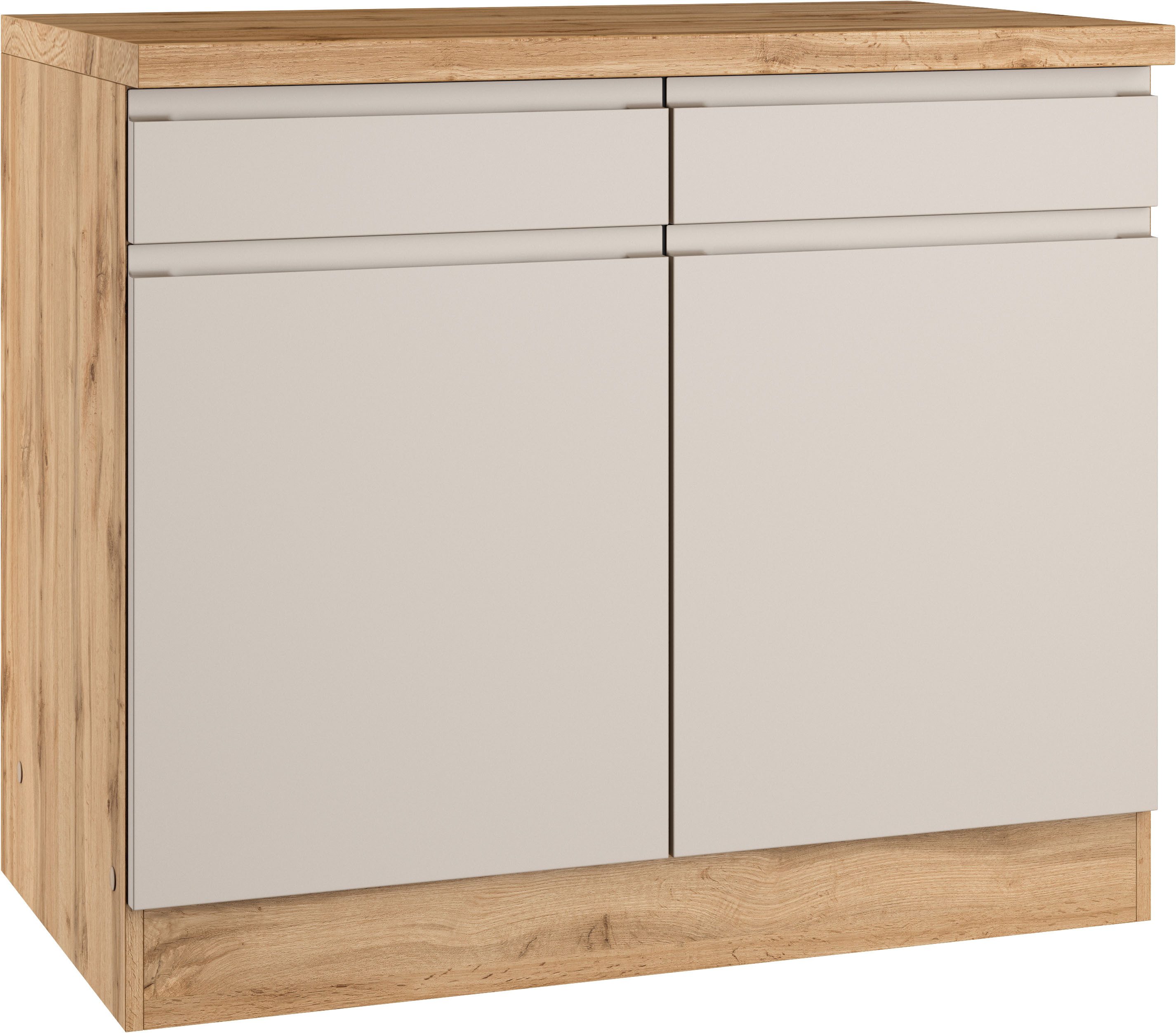 KOCHSTATION Unterschrank KS-Virginia,neu in verbesserter Ausführung (Stauraum, Softclose, mit CPL-Arbeitsplatte) Breite 100 cm, 2 Türen, Soft-Close-Funktion
