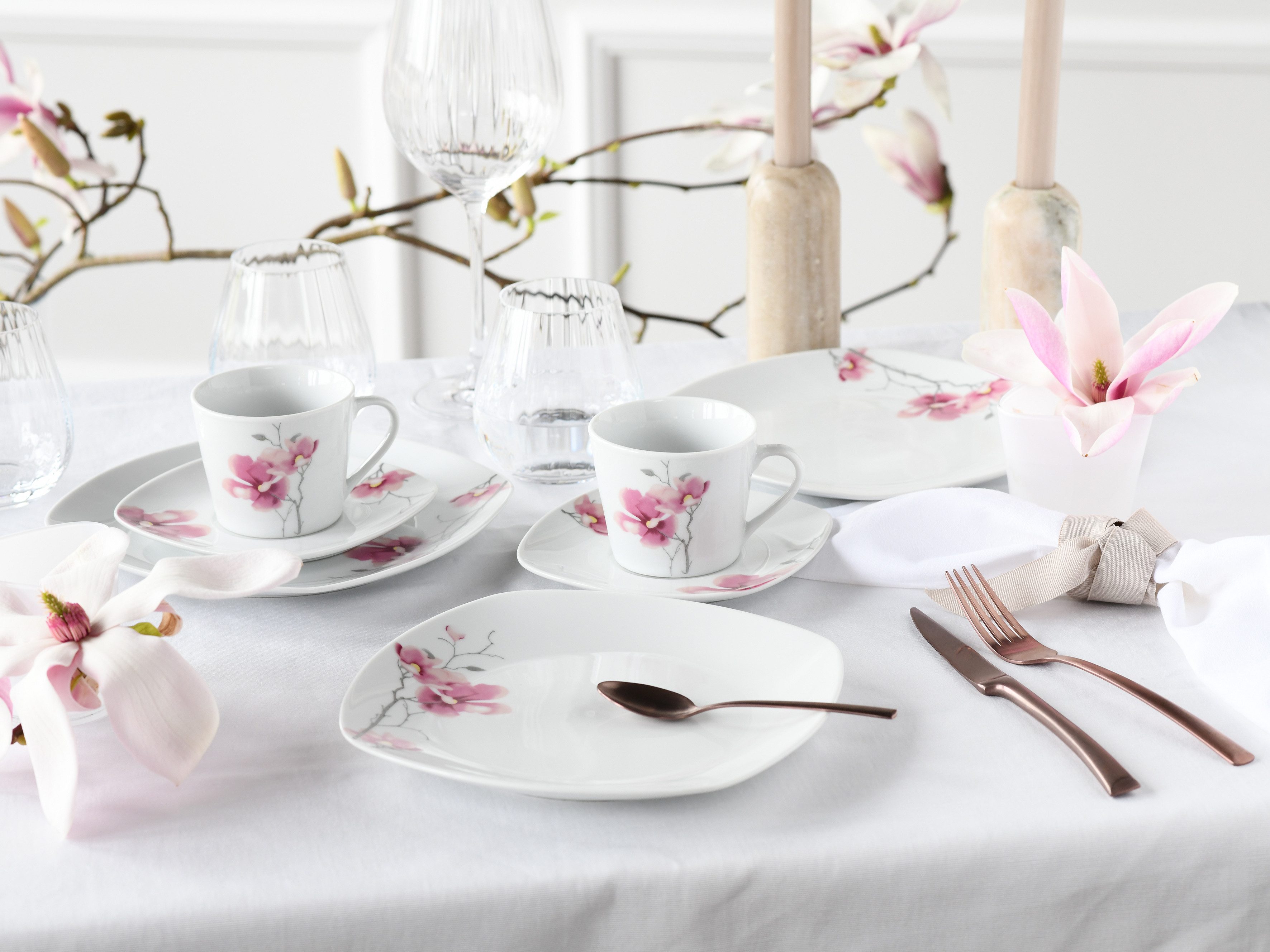 CreaTable Kaffeeservice Amelie Aiko, Kaffee-Service 18-tlg (18-tlg), 6 Personen, Porzellan, Blumendekor