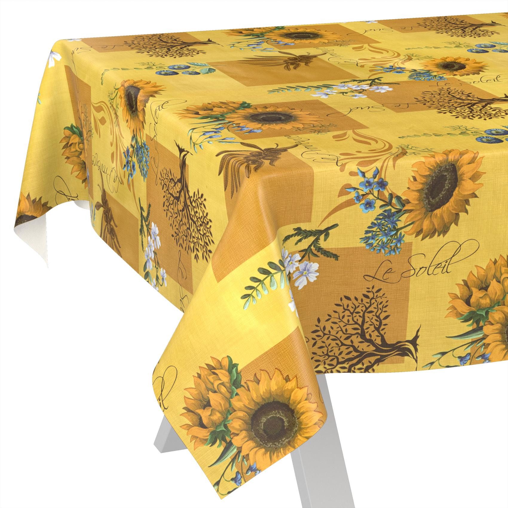 ANRO Tischdecke Sonnenblume abwaschbar Wachstuch pflegeleicht wasserabweisend (Einzelstück 1-tlg), Schmutzabweisend Rustikaler Gelb Breite 140cm Gartentischdecke