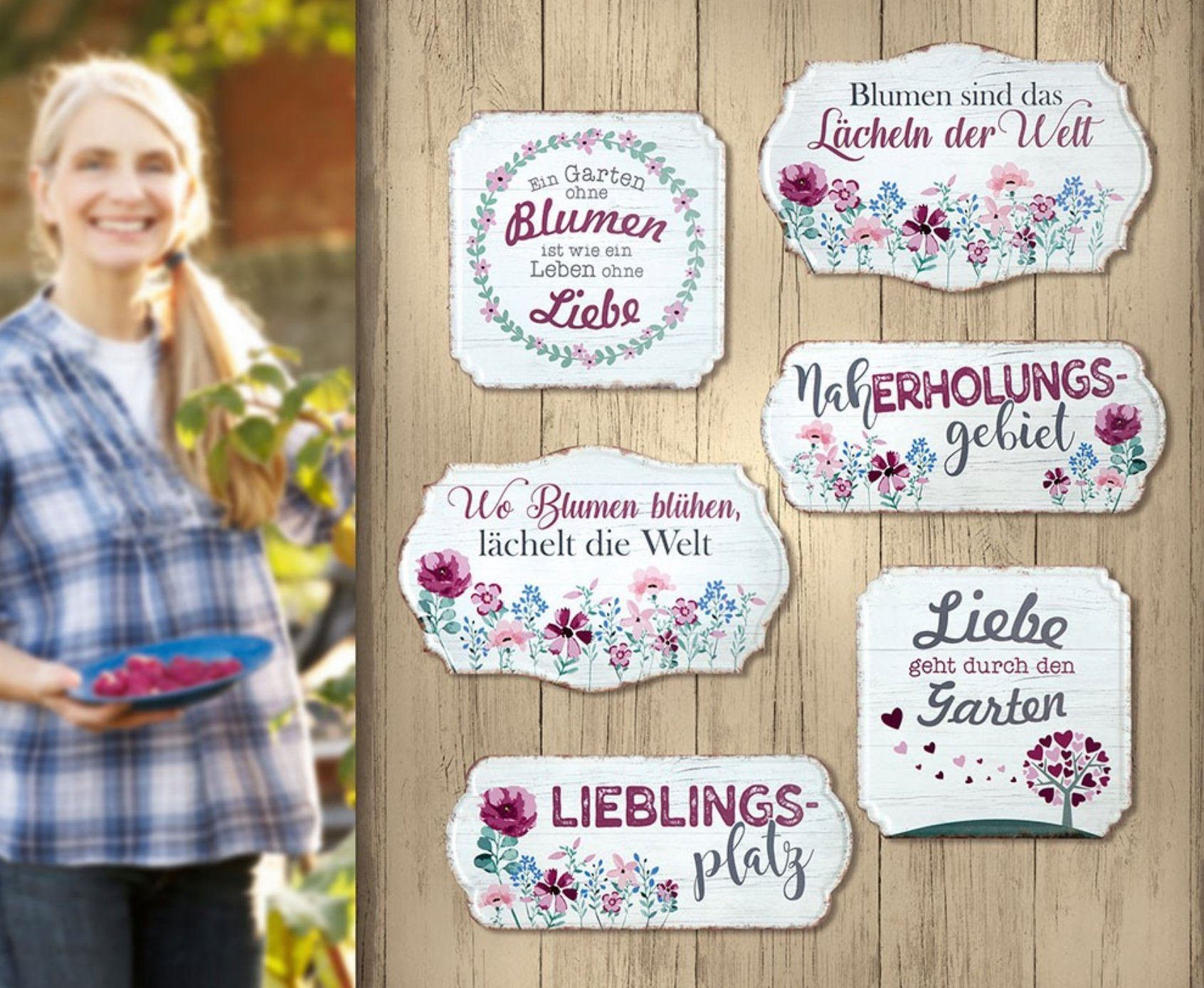 GILDE Wandbild, Garten, 2er Set Garten Metallschilder LIEBLINGSPLATZ und NAHERHOLUNGSGEB