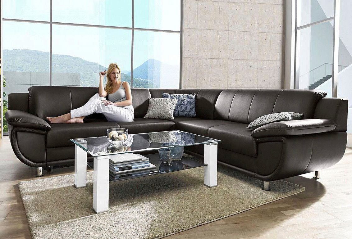 TRENDMANUFAKTUR Ecksofa Rondo wahlweise mit Schlaffunktion, bequeme Armlehnen, L-Form, wahlw.mit Federkern, Füße chromfarben, Unser Dauertiefpreis