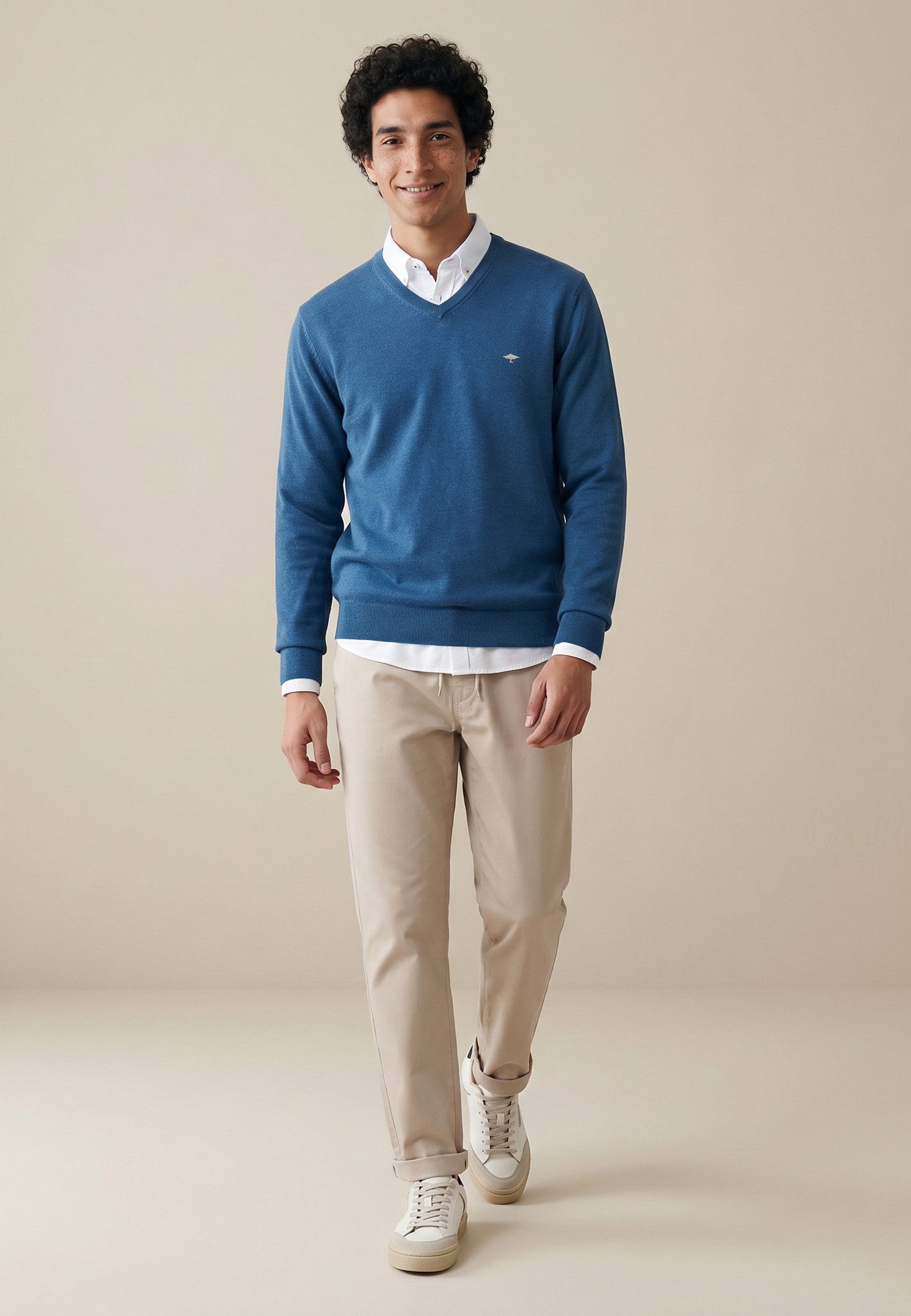 FYNCH-HATTON Strickpullover aus Baumwolle, mit V-Ausschnitt, bequeme Passform