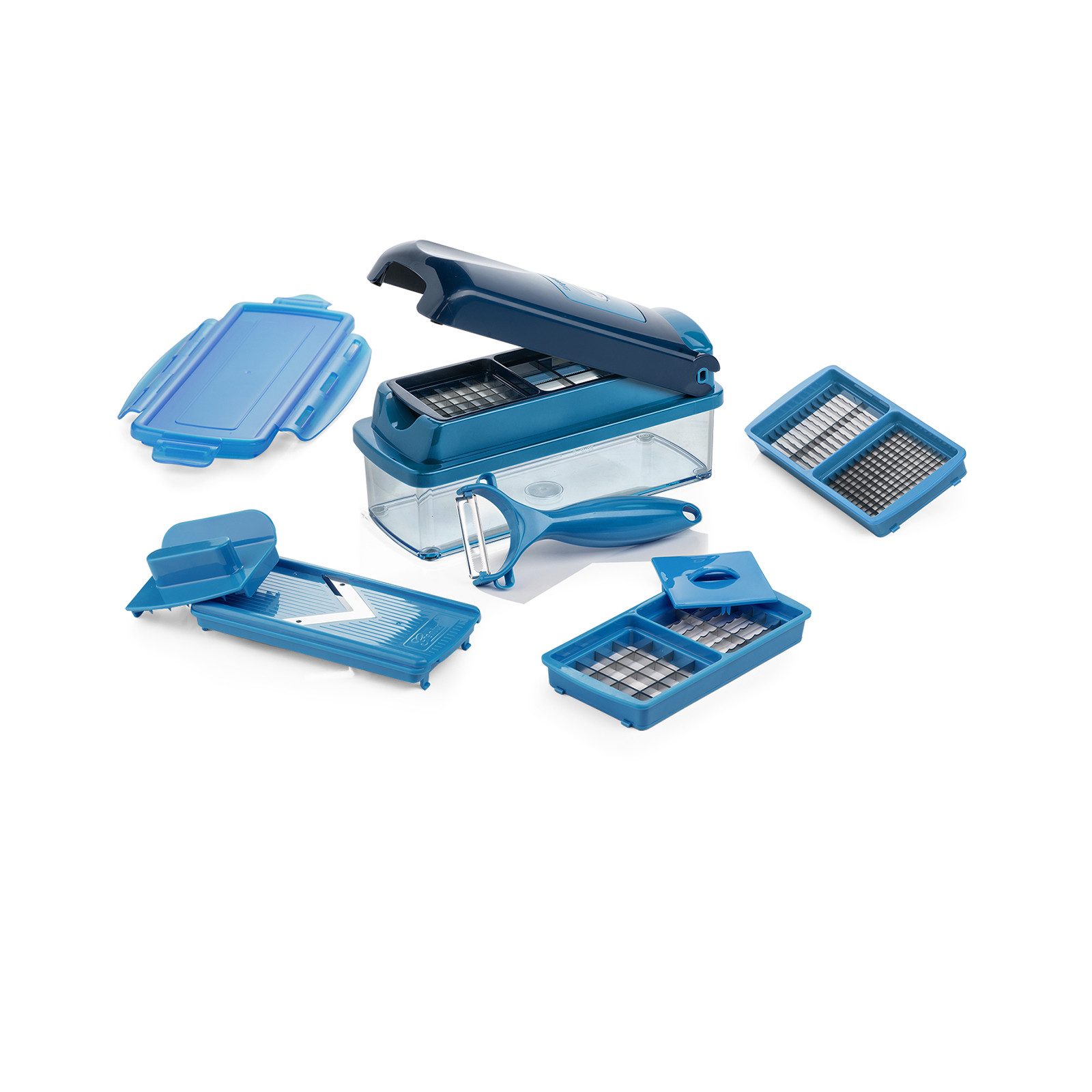 Genius Gemüseschneider Nicer Dicer smart Set-10 tlg. Gemüsehobel Küchehelfer Zerkleiner, Spülmaschinengeeignet, Schneid-Deckel mit Selbstreinigungsfunktion