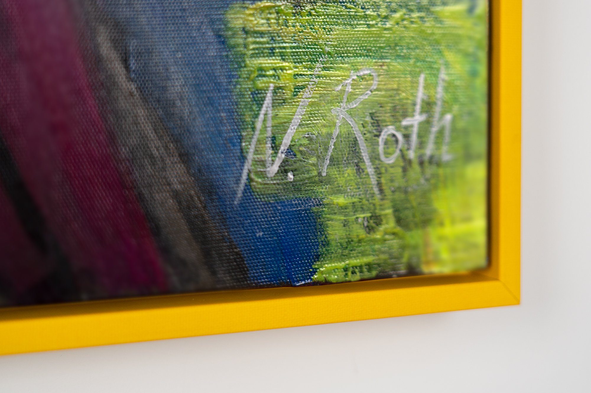 YS-Art Abstraktion Gelb Mit Love, in Rahmen Gemälde