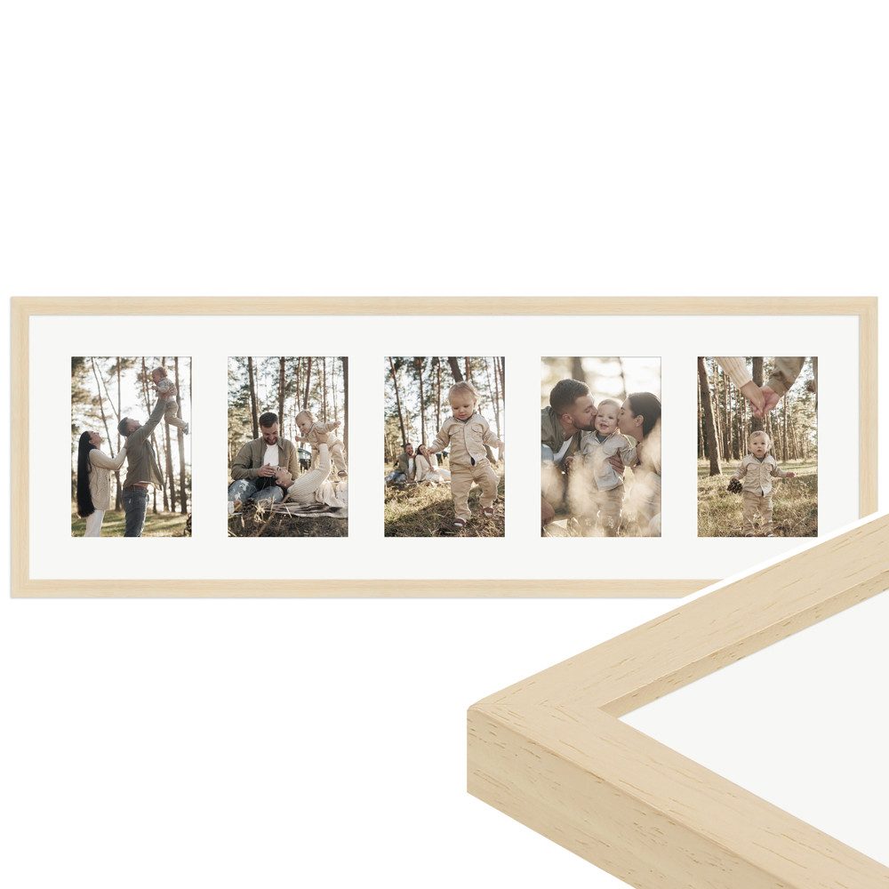 WANDStyle Galerierahmen G950 23x70 cm, für 5 Bilder, im Format 10x15 cm, aus Massivholz in der Farbe Natur