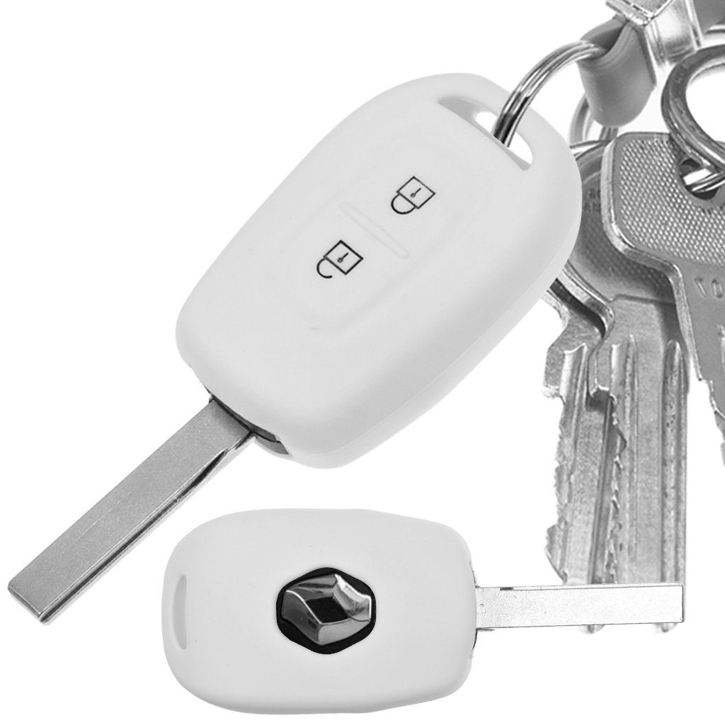 Schlüsseltasche Autoschlüssel Weiß, für Modus Renault 2 Fluence Wind Silikon mt-key Kangoo Twingo Clio Softcase Schutzhülle Tasten
