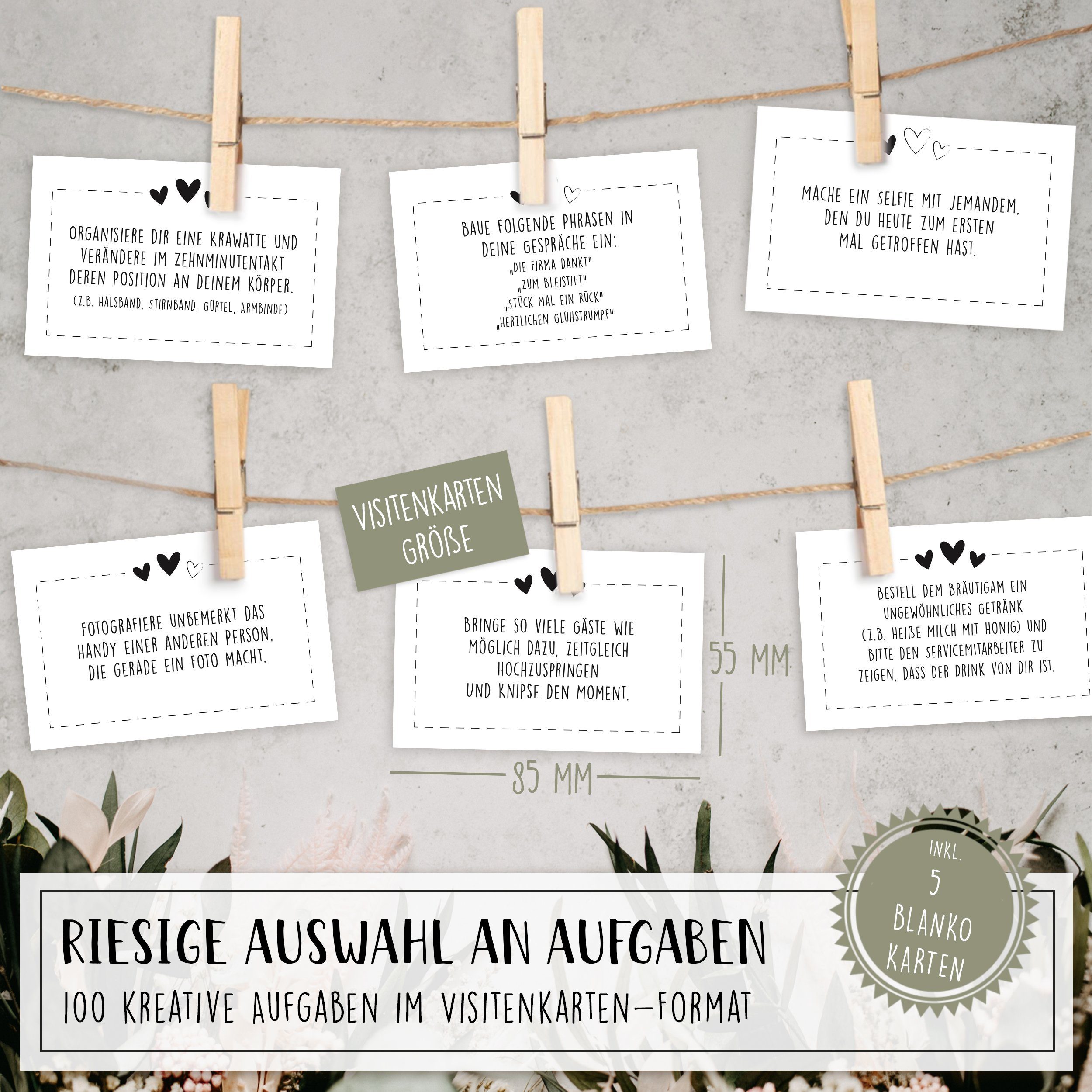 Hyggelig Home Hochzeitskarte 100 Hochzeits Aufgaben Karten, Hochzeitsspiel, Fotospiel, Knickfreie Lieferung Qualitätsdruck Dickes Papier