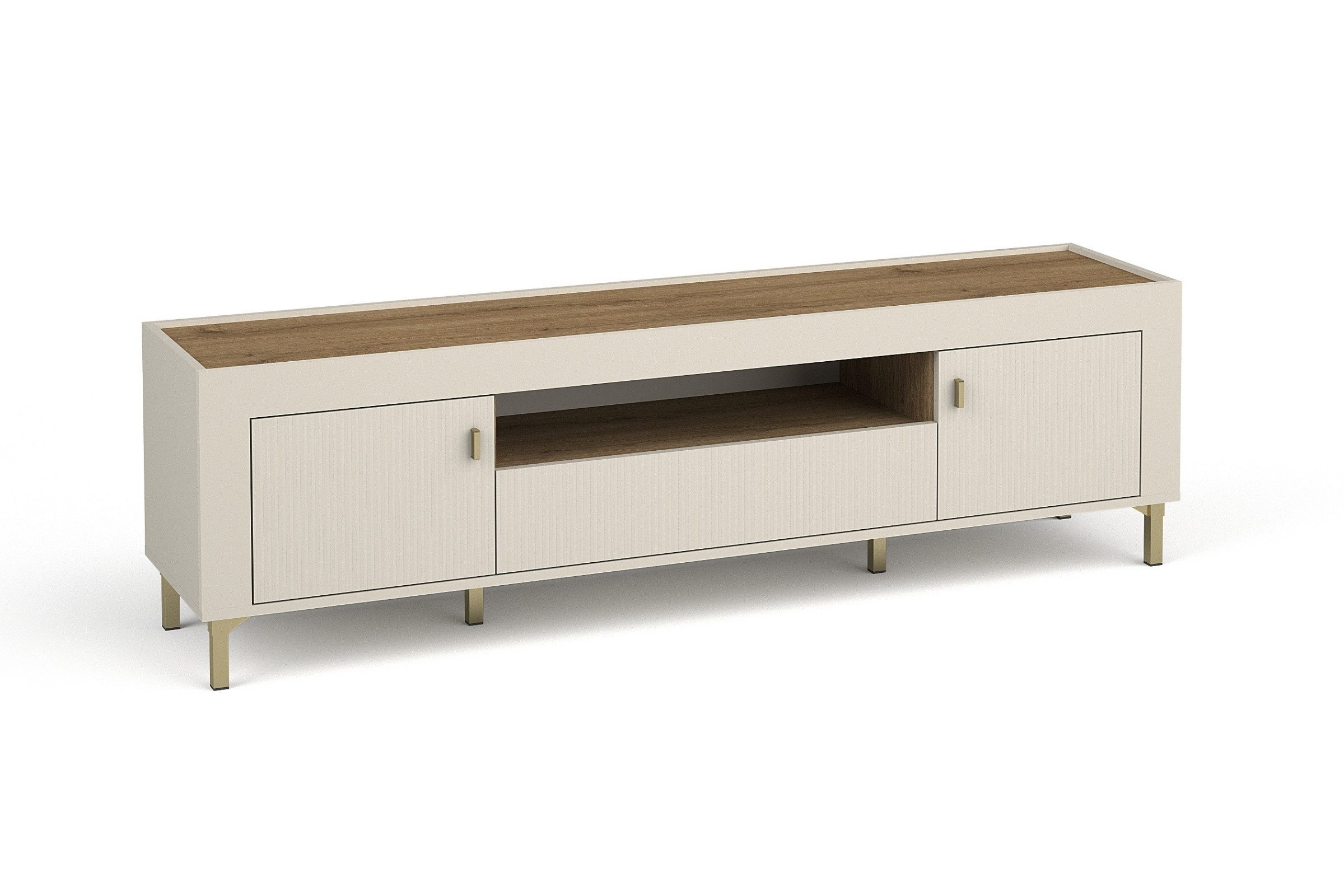 Deine Möbel 24 TV-Board MONI 08 mit 2 Türen und 1 Schublade, 177,2 cm breit (Set, 1 St., MONI - Kollektion, in Kaschmir, Weiß & Schwarz mit Eiche Whiskey), ideal für Wohnzimmer & Jugendzimmer