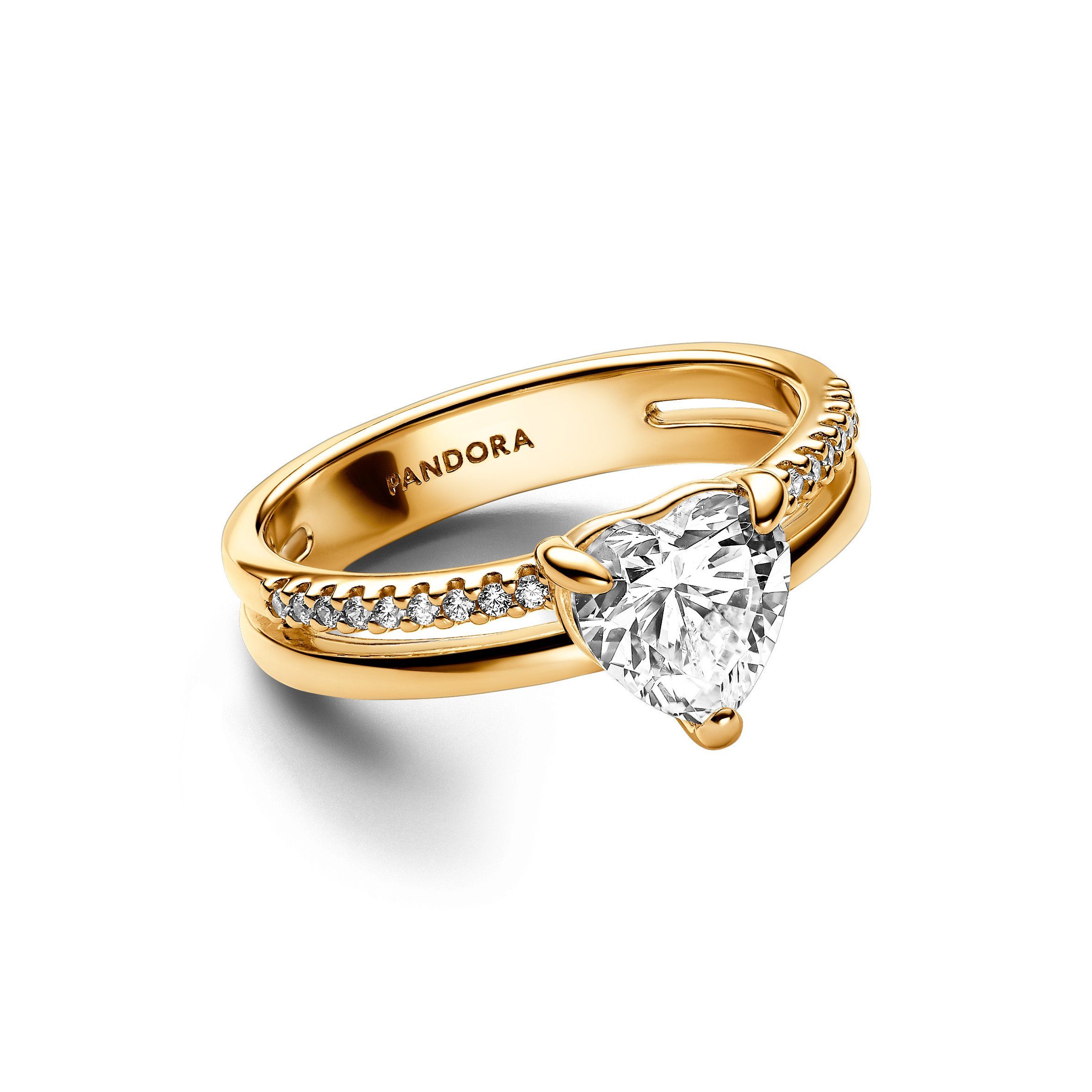 Pandora Silberring Pandora Ring Double Band Heart 163100C01-54 vergoldet W54