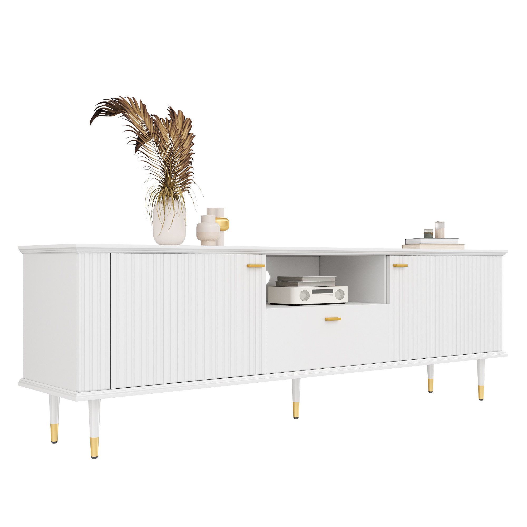 Refined Living TV-Schrank Lowboard mit Türen, Schublade, Fernsehschrank, TV-Board, TV Möbel (170 (L) × 36 (B) × 54,5 (H) cm, moderner TV-Lowboard mit goldenen Metallbeinen, Wohnzimmer TV-Möbel, mit Stauraum und offenem Fach, TV Board Soft Close, Fernsehtisch, Medienboard, 1-St., hochwertige Materialien, Großer & vielseitiger Stauraum) für Wohnzimmer,Entertainment-Bereiche,Schlafzimmer,Büro,Medienzimmer