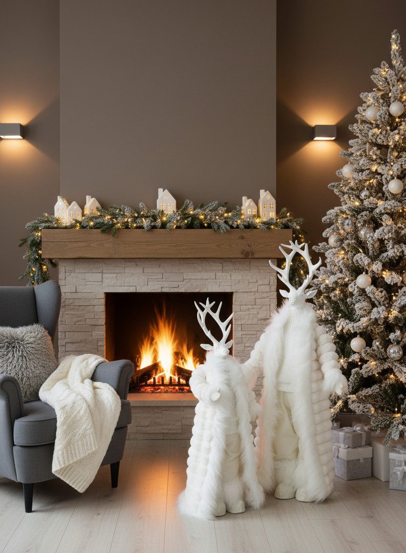 MF Tierfigur Dekofigur Hirsch Stehend mit Mantel Weiß 76cm oder 92cm Winter günstig online kaufen