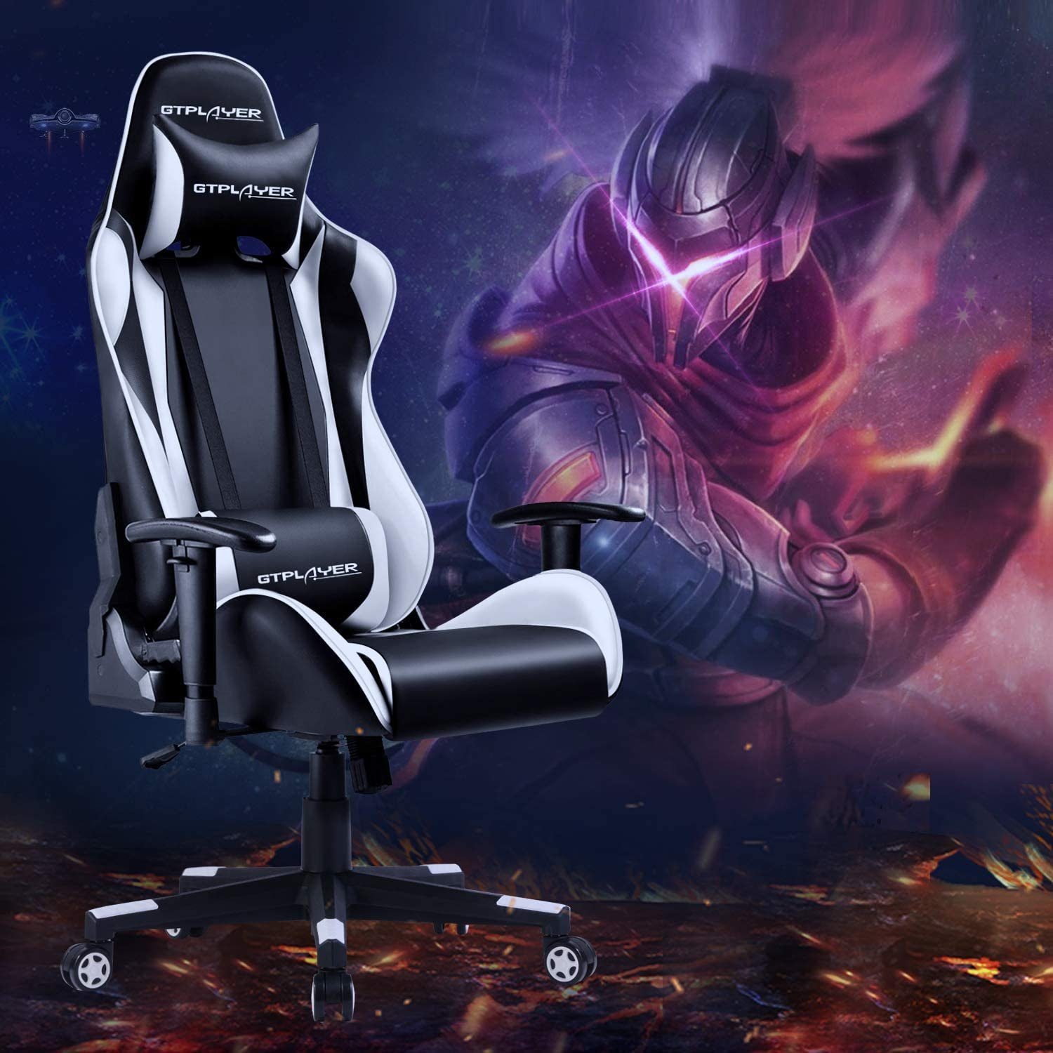 GTPLAYER Gaming-Stuhl Bürostuhl Gaming 90°-165° kg 150 bis Gaming weiß belastbar, Gamer Neigungswinkel Sessel Stuhl, Stuhl ergonomischer