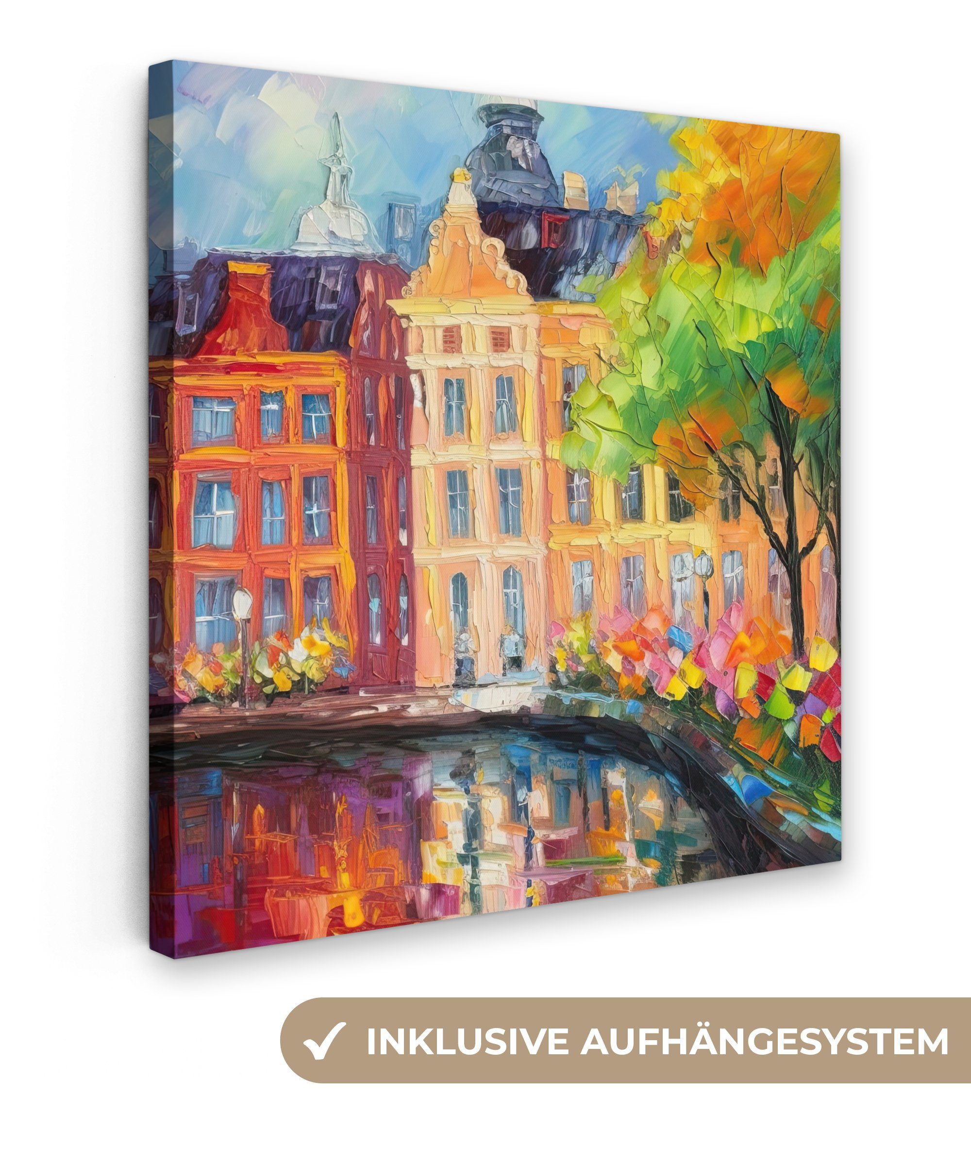 OneMillionCanvasses® 20x20 Bilder Amsterdam (1 St), Ölgemälde Wohnzimmer Leinwandbild Leinwand Farbenfroh, cm - für - - Kunst Schlafzimmer,
