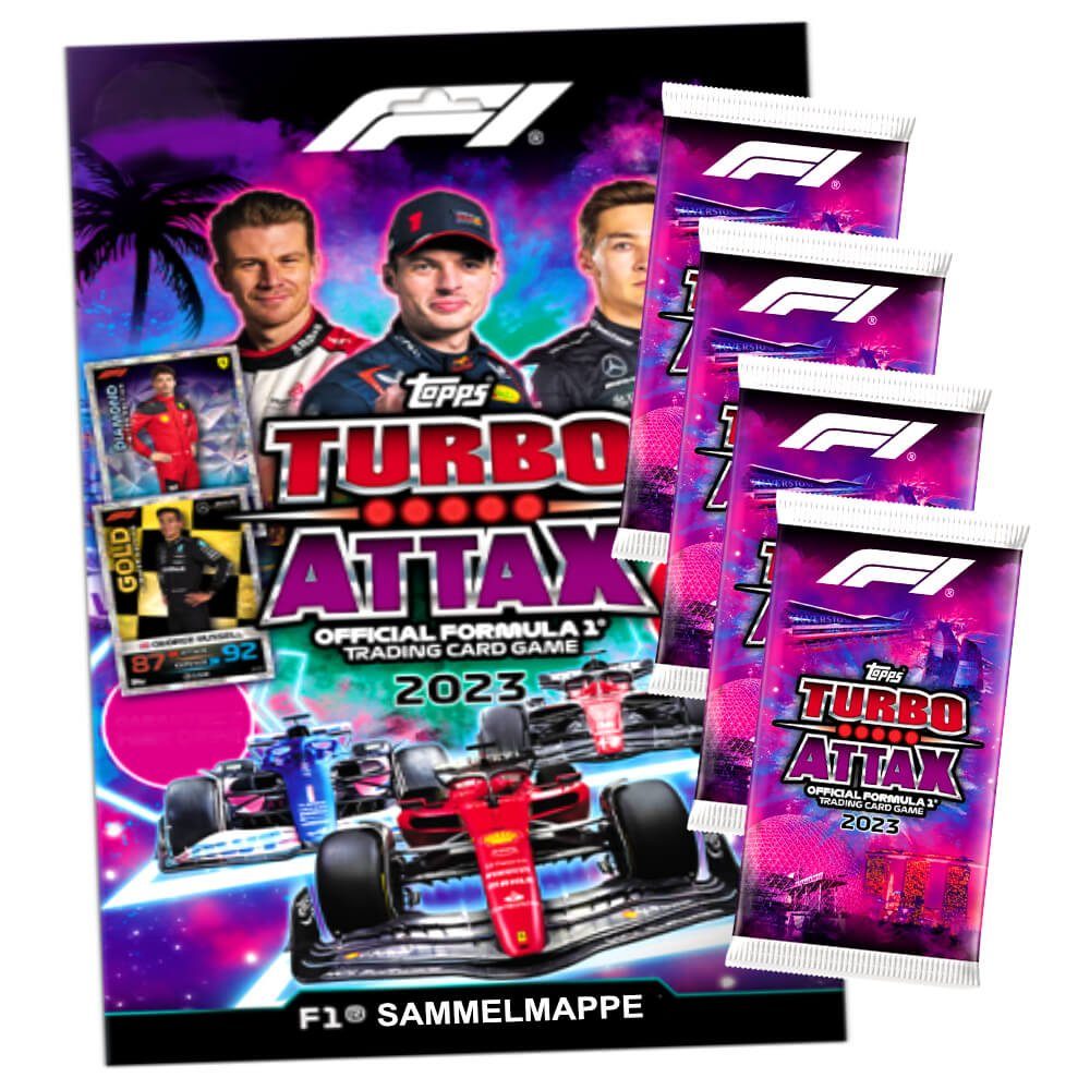 Topps Sammelkarte Topps Turbo Attax Karten Formula 1 - 2023 - 1 Mappe + 4 Booster Sammel, Formula 1 Karten 2023 - 1 Mappe + 4 Booster