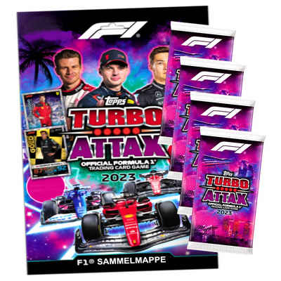Topps Sammelkarte Topps Turbo Attax Karten Formula 1 - 2023 - 1 Mappe + 4 Booster Sammel, Formula 1 Karten 2023 - 1 Mappe + 4 Booster