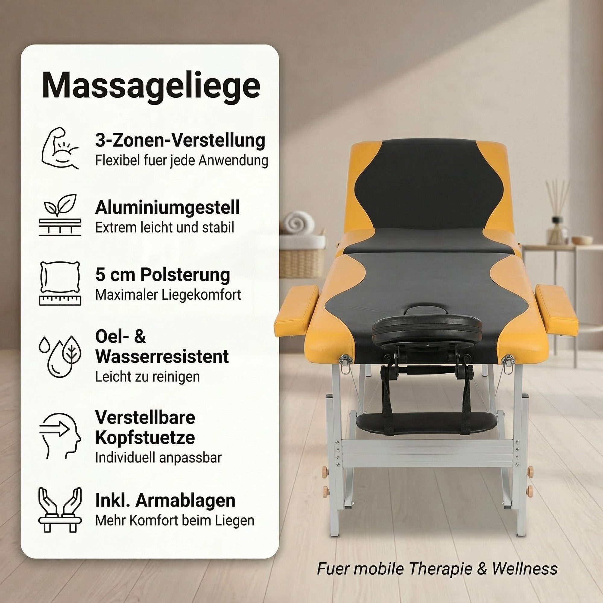 Mucola Massageliege Massageliege 3Zonen Kopfstütze Ergonomisch Leicht Tasche Kosmetikliege (Stück, 1-St., Premium-Liege), Extra dicke Polsterung