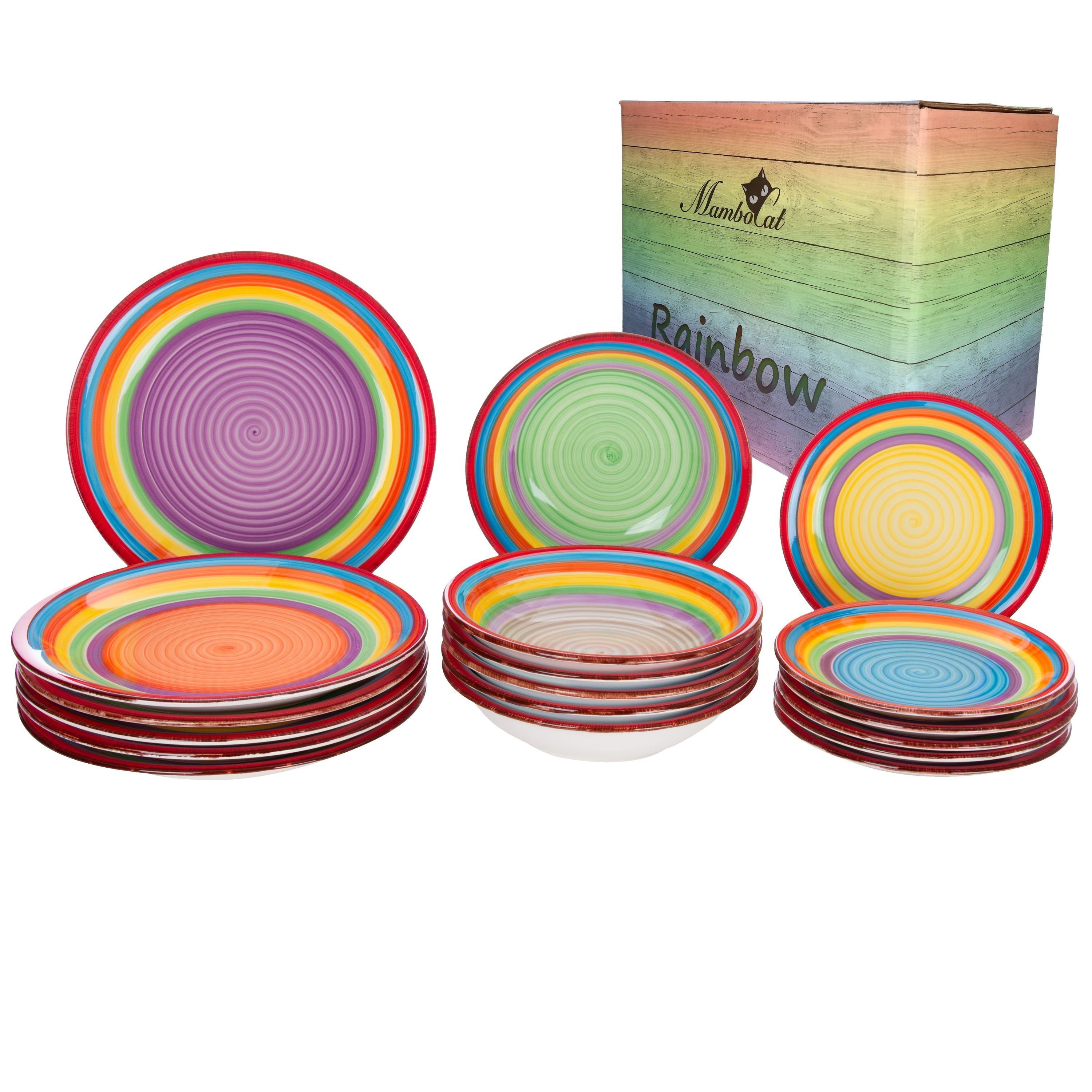 MamboCat Teller-Set 18-teiliges Tellerset Ibiza Rainbow für 6 Personen farbenfroher Stil