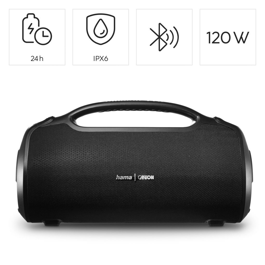 Hama Bluetooth-Lautsprecher groß 120W (Musikbox wasserfest IPX6, PowerPack) Bluetooth-Lautsprecher Stereo (A2DP Bluetooth, Outdoor, tragbar, App-Steuerung, 24h Akku, kabellos, Ladefunktion)
