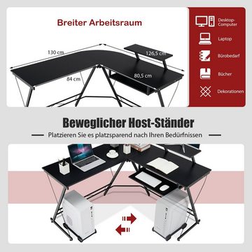 COSTWAY Eckschreibtisch, L-förmig, mit Tastaturablage, Monitor-& CPU-Ständer