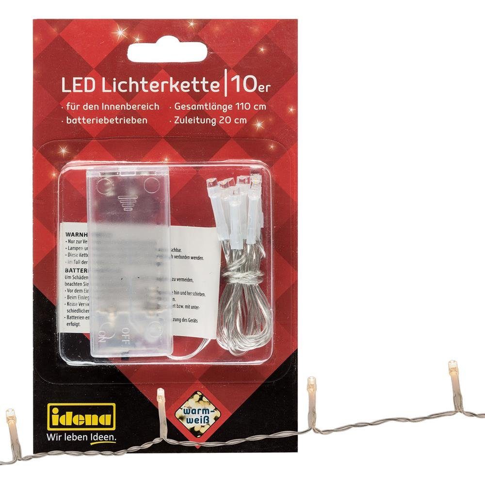 Idena LED-Lichterkette 10er, warmweiß, 1,1 m, für Innenbereich, batteriebetrieben