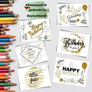 Domelo Geburtstagskarte Geburtstagskarten 24er Set mit Umschlag, Happy Birthday Postkarten, Grußkarten 24er Set, Kraftpapier Karten zum Geburtstag