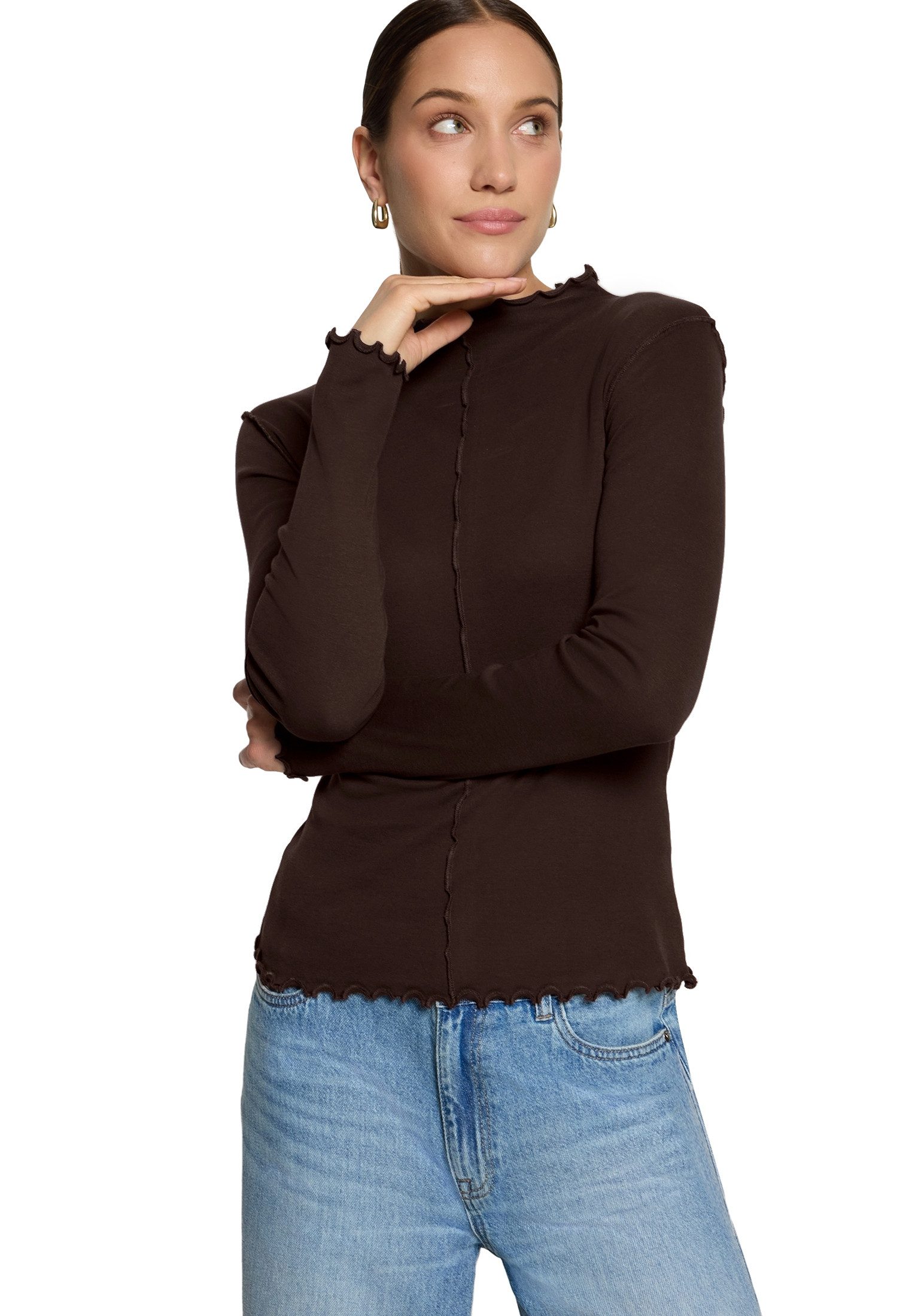 Zero Kurzarmshirt Damen unifarben (1-tlg) mit Wellenkante