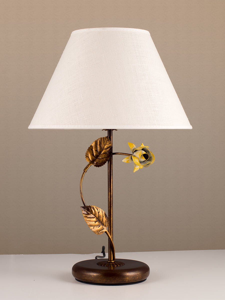 Helios Leuchten LED Tischleuchte Florentiner Tischlampe im Landhausstil Stoffschirm Leinen, für Schreibtisch Nachttisch Sideboard, LED wechselbar, handgefertigter Artikel