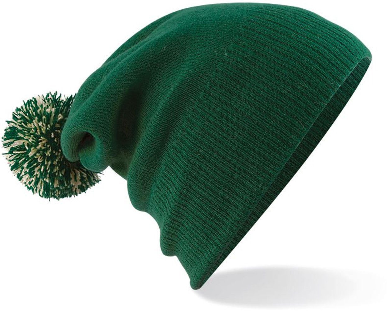 Goodman Design Bommelmütze Strickmütze Beanie Pompon Mütze Pudelmütze Duales Design – mit Umschlag oder als Slouch-Beanie Bottle Green/Off White