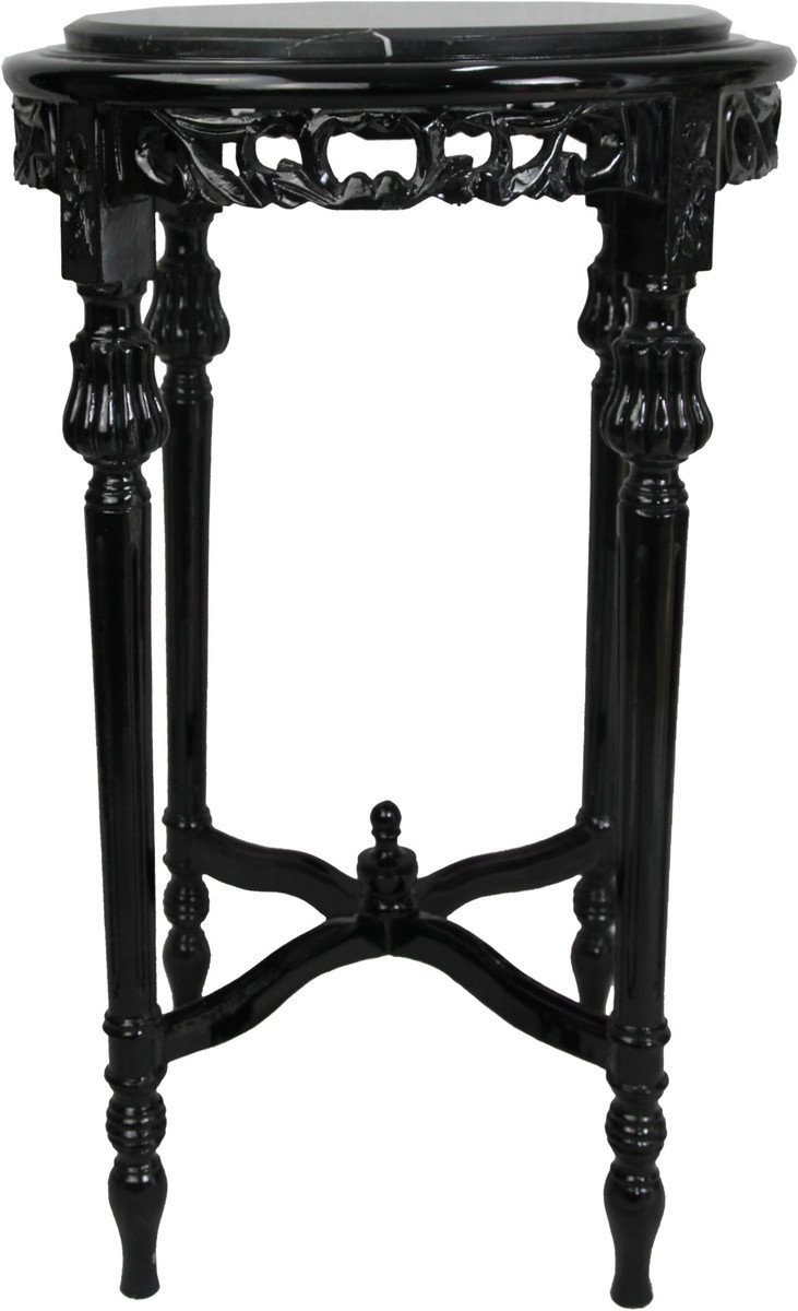 Casa Padrino Beistelltisch Barock - mit Rund Tisch Blumen Stil Beistelltisch schwarzer Marmorplatte cm Antik 45 x 72 Telefon Schwarz