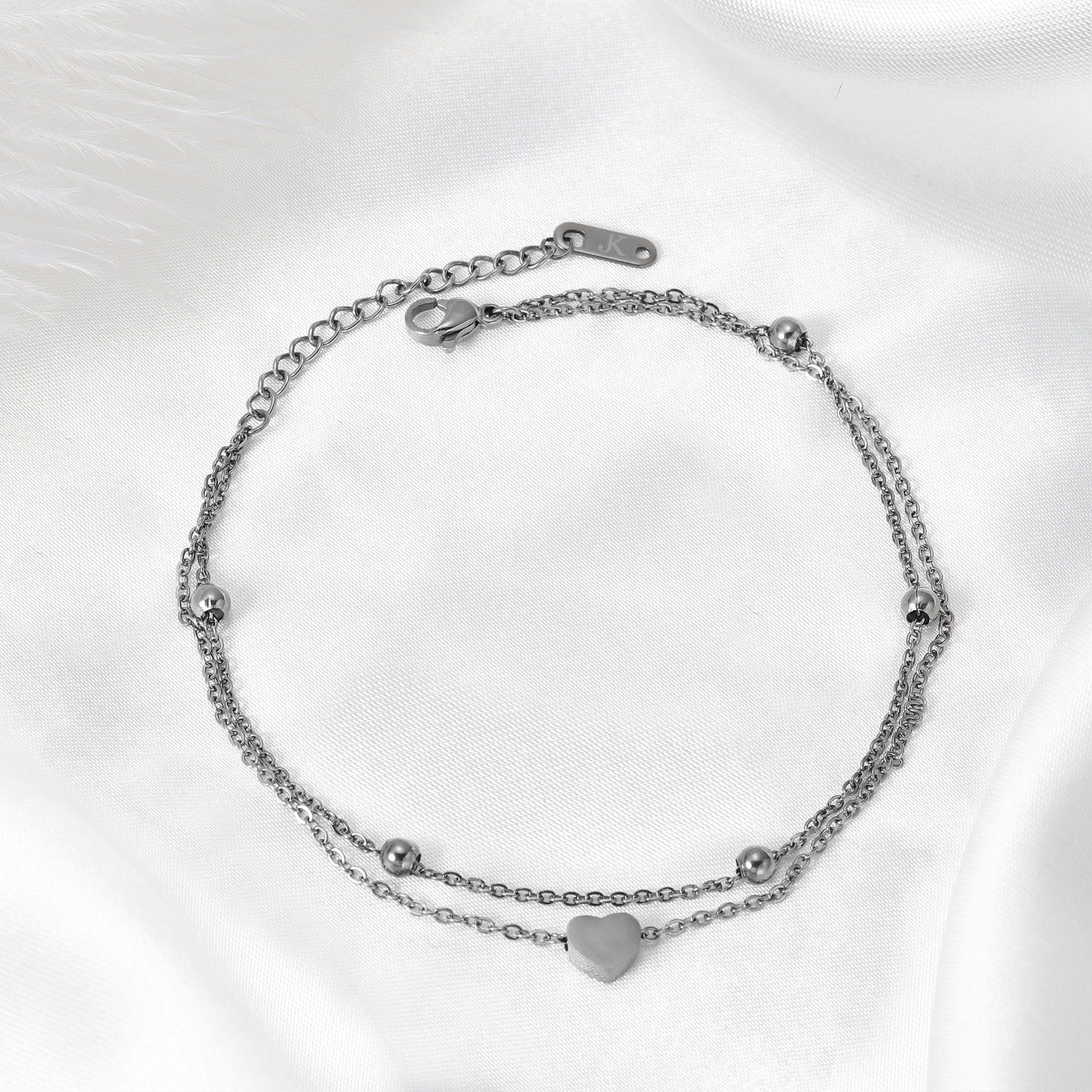 Kim Johanson Fußkette Heart, aus Edelstahl, mit Herz-Anhänger, verstellbar & zart