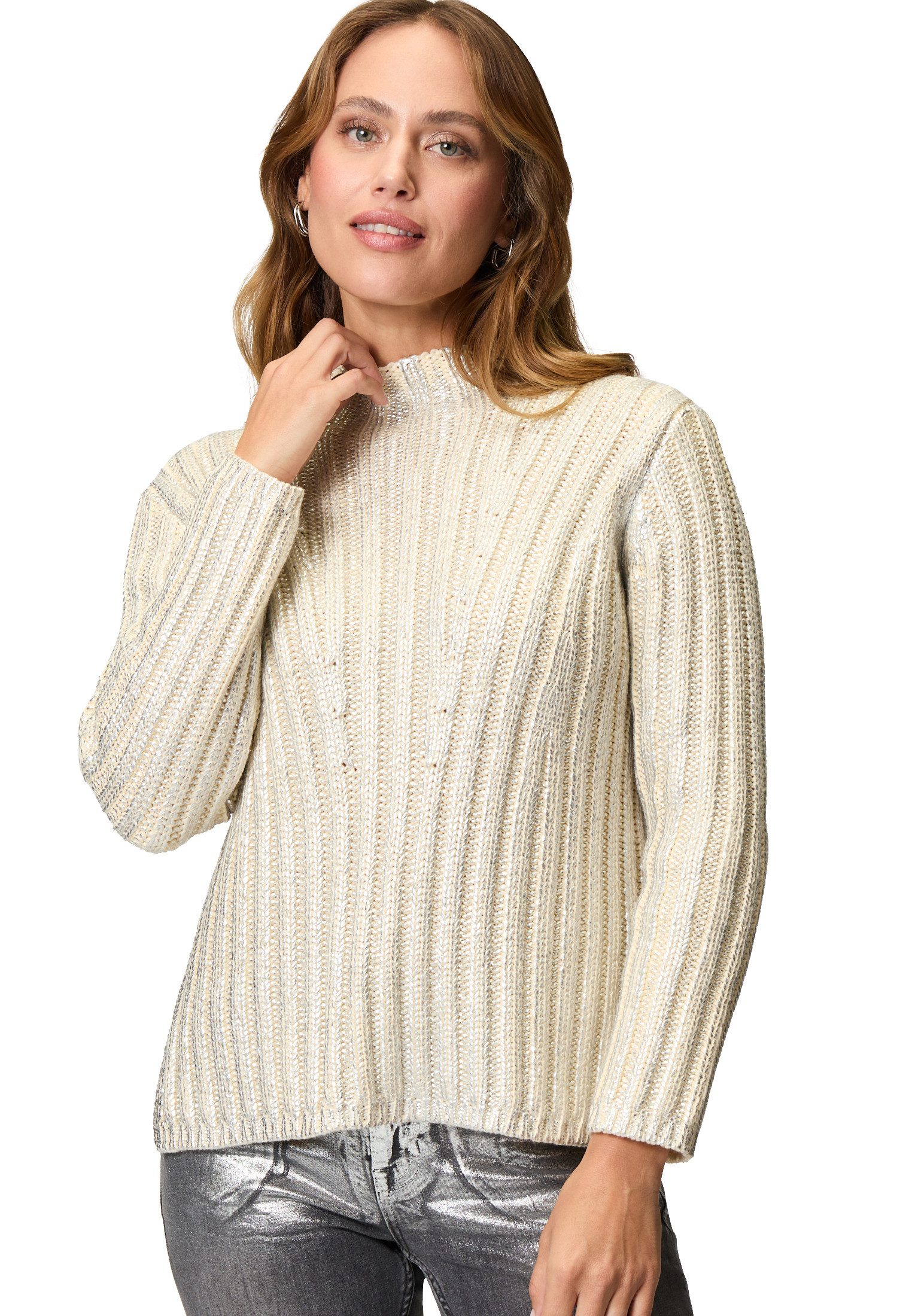 Strickpullover zero Pullover mit Silberglanz Effekt