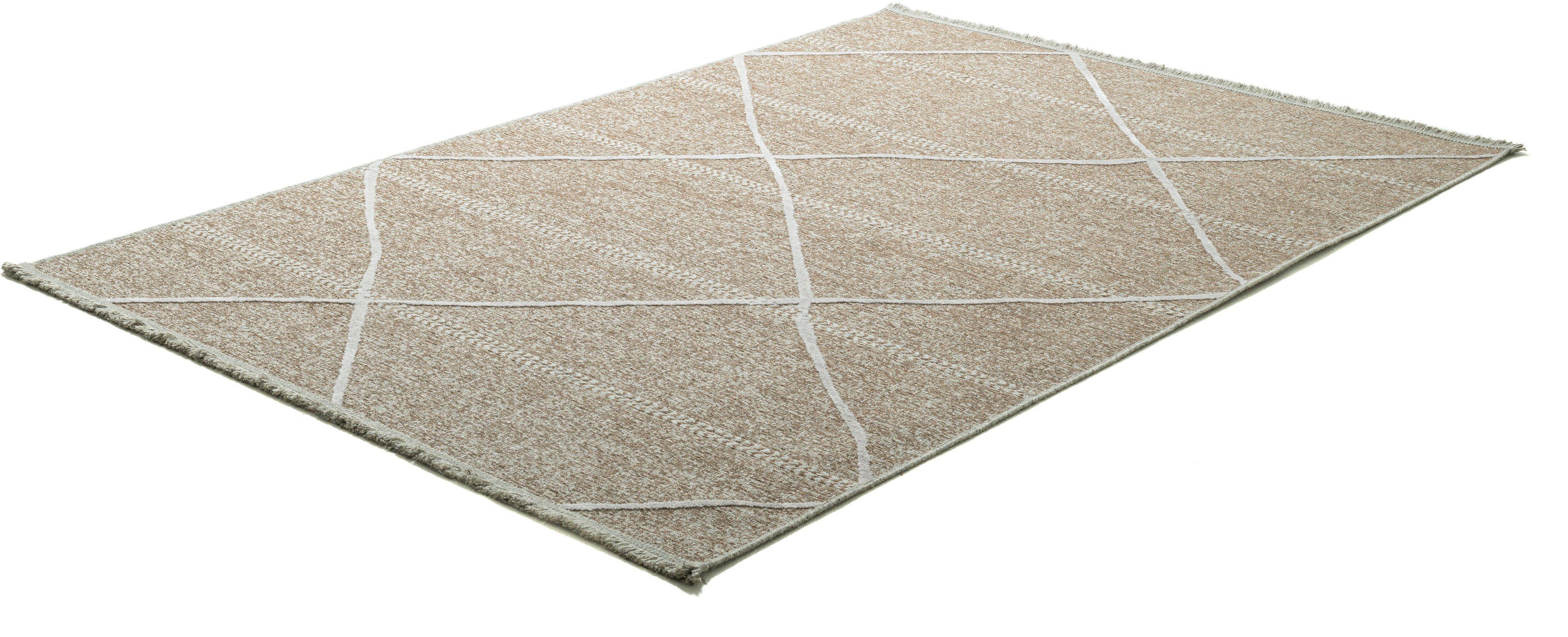 Sansibar Teppich Braderup, rechteckig, Höhe: 2 mm, Flachgewebe, modernes Scandi Design, Motiv Rauten, mit Fransen