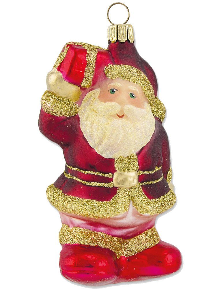 Thüringer Glasdesign Christbaumschmuck Weihnachtsmann 10 cm aus Glas - Rot/Gold, Nikolaus Hängefigur (1-tlg), Mundgeblasen