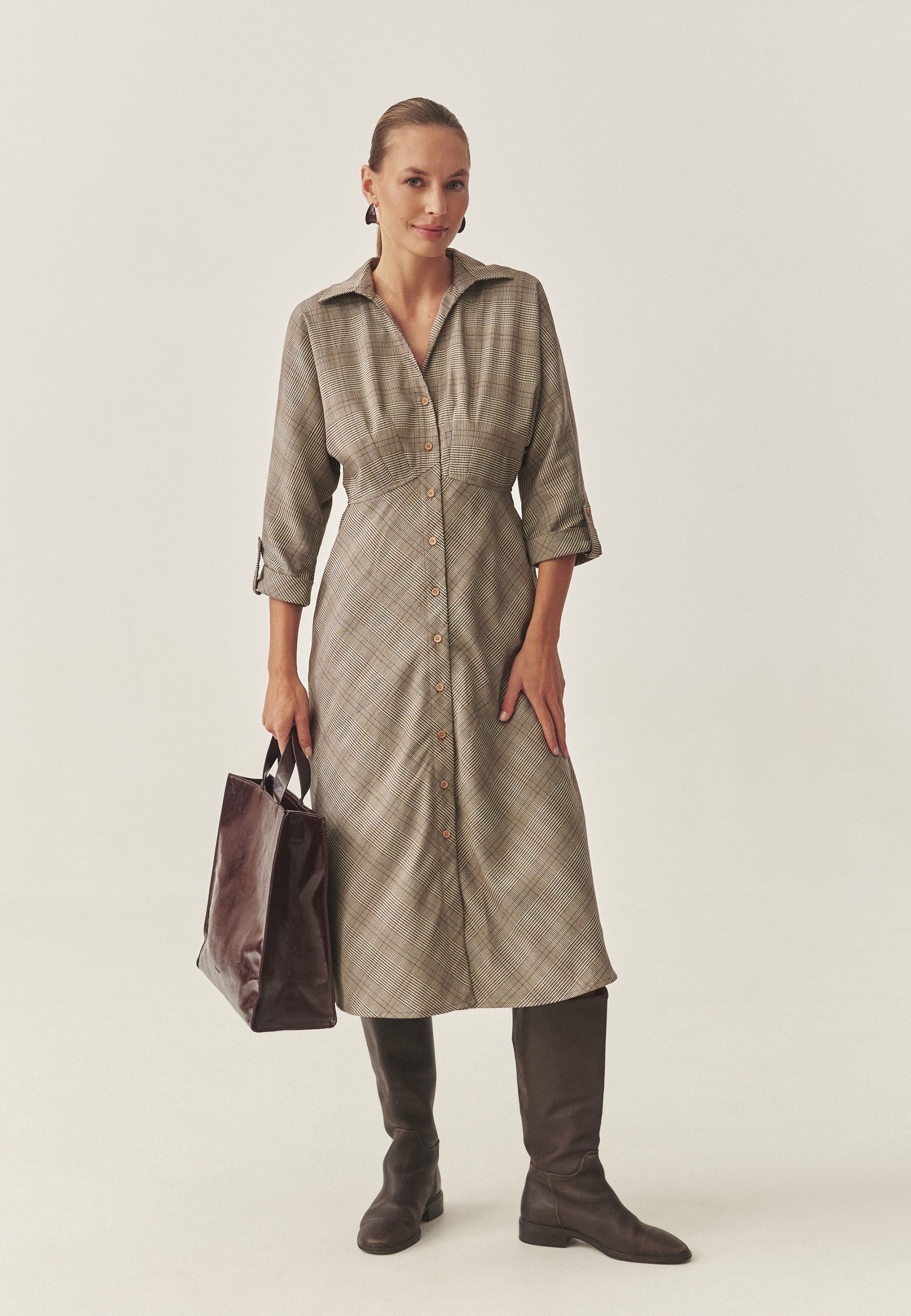 TATUUM Midikleid Kariertes Midikleid Aus Stoff - Samotali 1