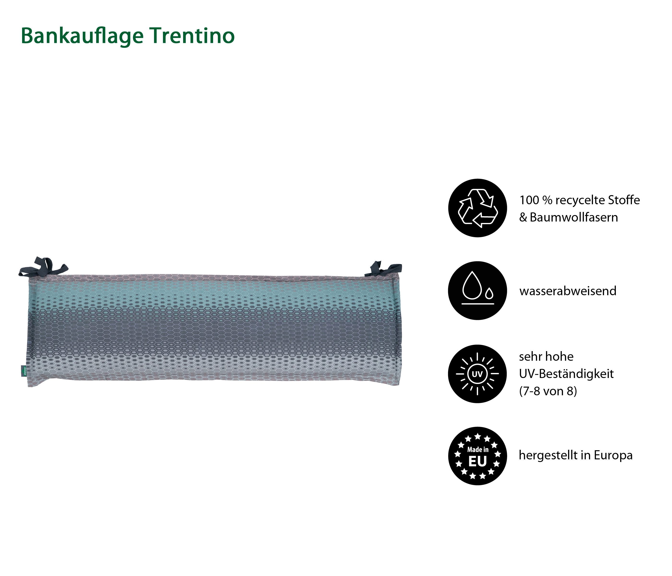 Dehner Polsterauflage Polster Trentino, 116 x 6 x 47 cm, Baumwolle / Polyester / Viskose, wasserabweisende Bankauflage für 2-Sitzer, mit Befestigungsbändern