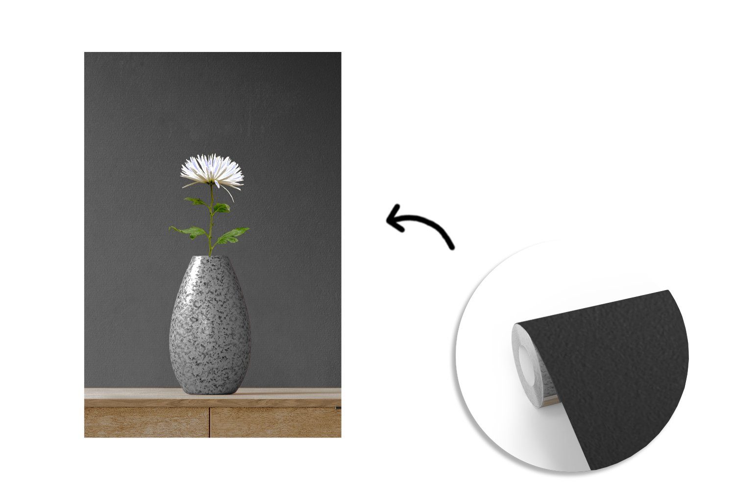Vase Wandtapete Tapete Montagefertig MuchoWow St), Stilleben Blume, - für Vinyl Fototapete - Matt, (3 Wohnzimmer, bedruckt,
