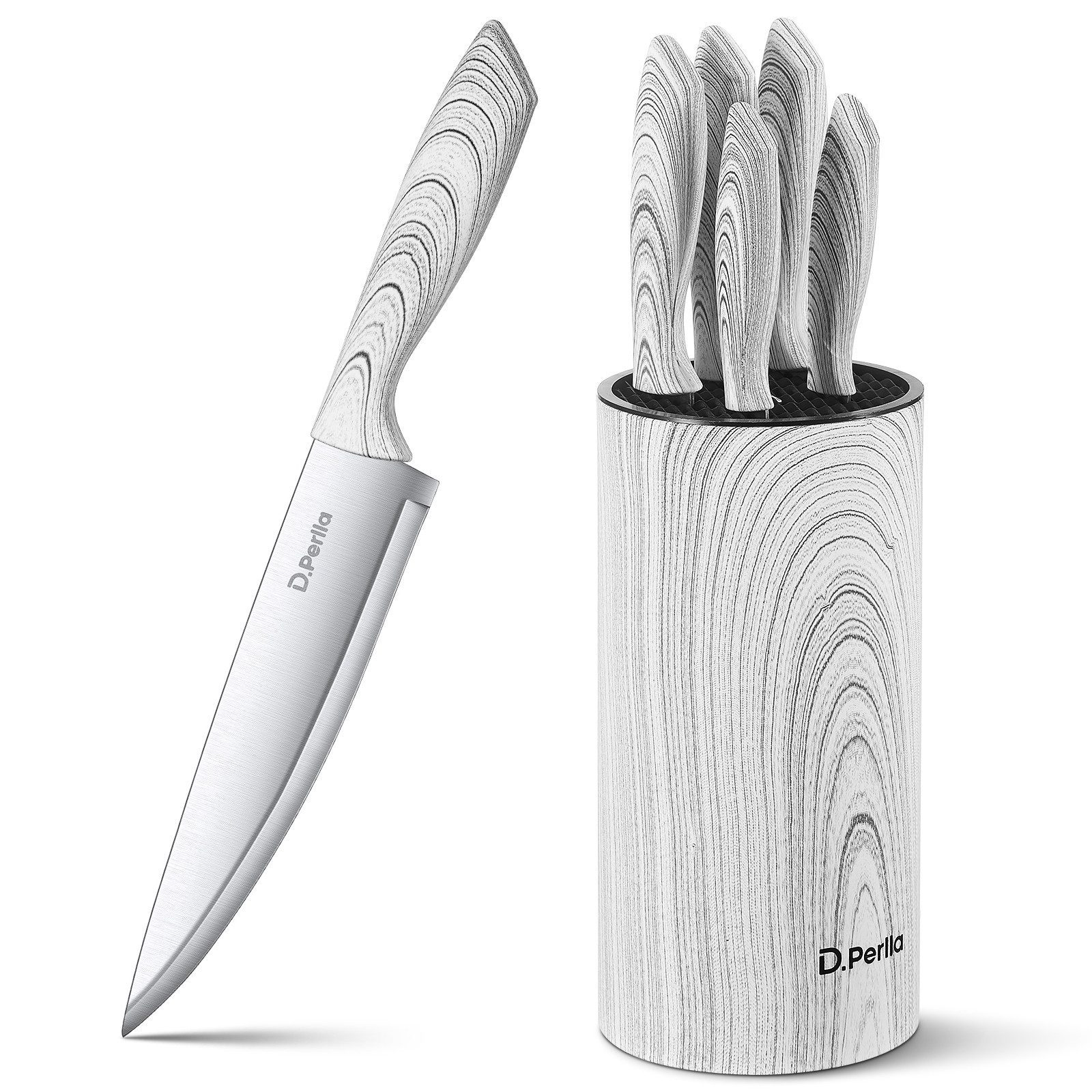 D.Perlla Messer-Set 7/6-teiliges Küchenmesserset mit universellem Messerblockhalter (Set, 6-tlg)