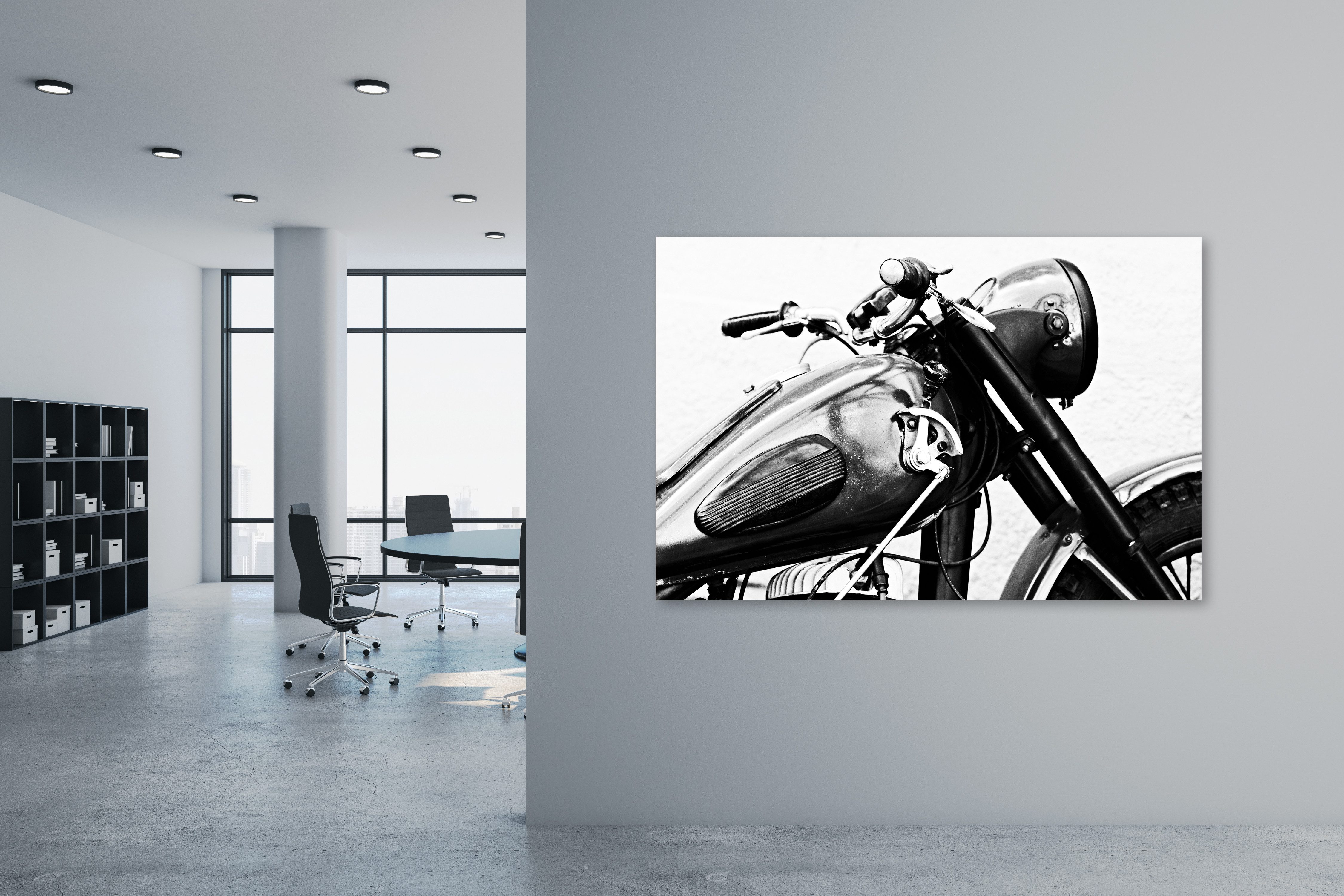 queence Leinwandbild The Motorcycle, Motorräder, Schwarz-Weiß (1 St), mit sehr guten Schallabsorptions-Eigenschaften