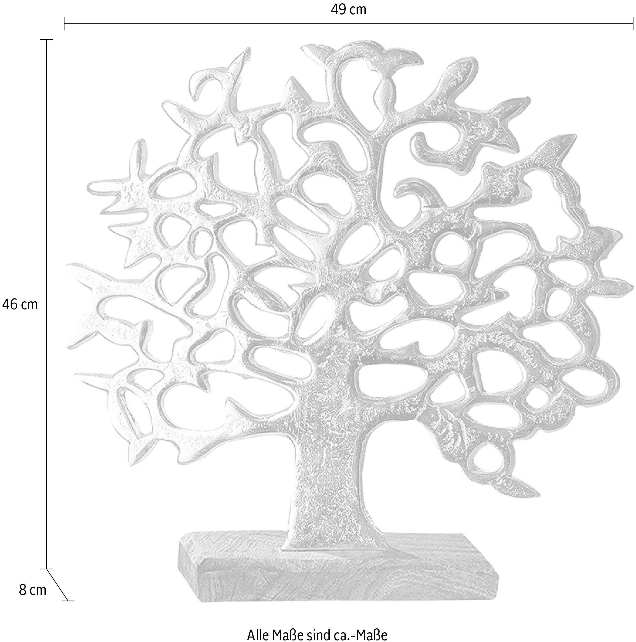 GILDE Dekoobjekt Lebensbaum auf 46 Sockel Holz, cm, St), Höhe Holzbase, aus aus Wohnzimmer (1 Metall, silber