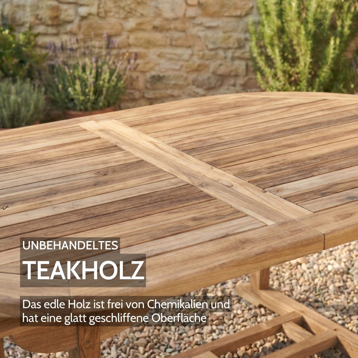 Liadomo Gartentisch Aruba, Garten-Ausziehtisch, komplett aus Teakholz, Synchronauszug, 180-240 x 75 x 100 cm