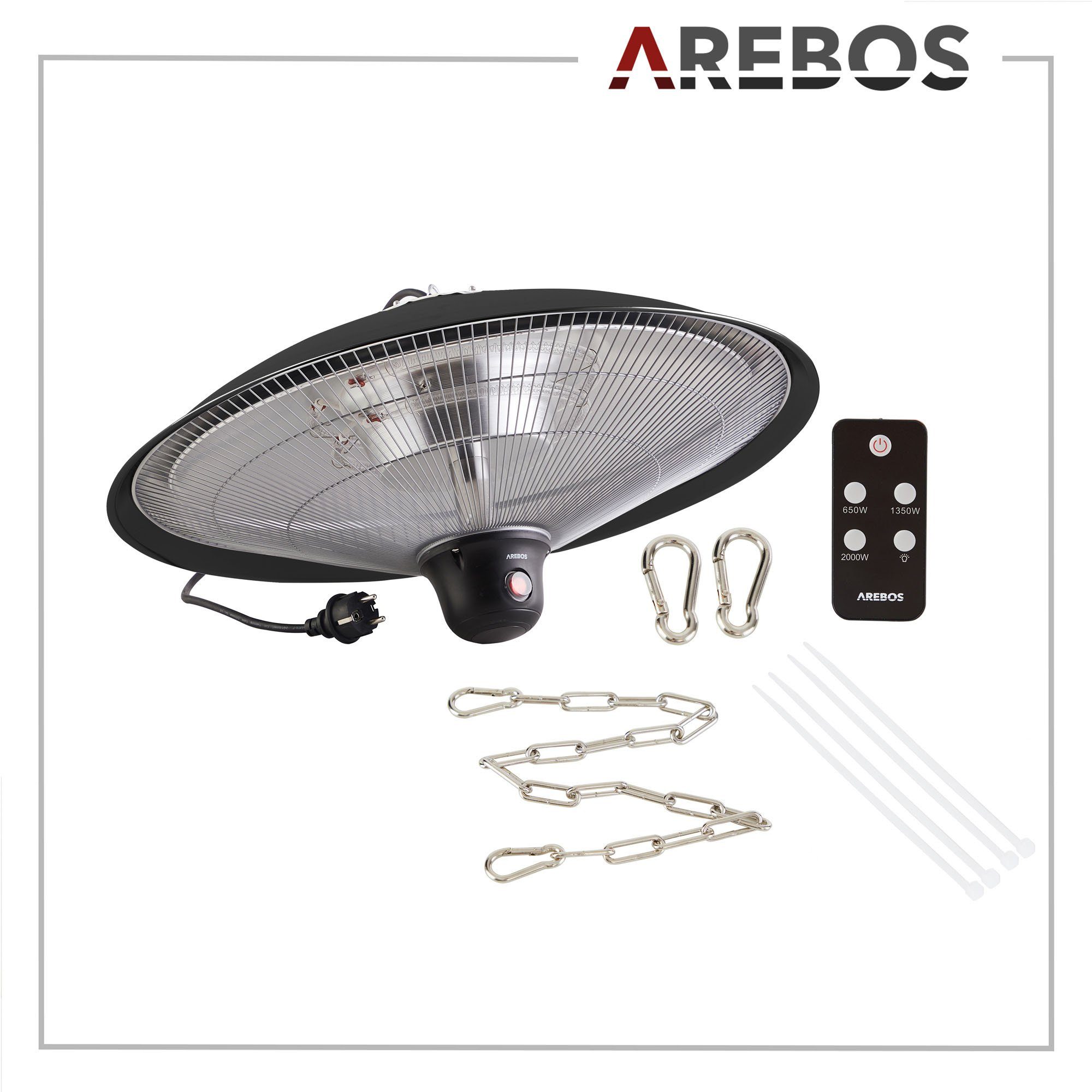 Arebos Infrarotstrahler Deckenheizstrahler, 2.000 schwarz Fernbedienung LED-Lampe W, inkl. 